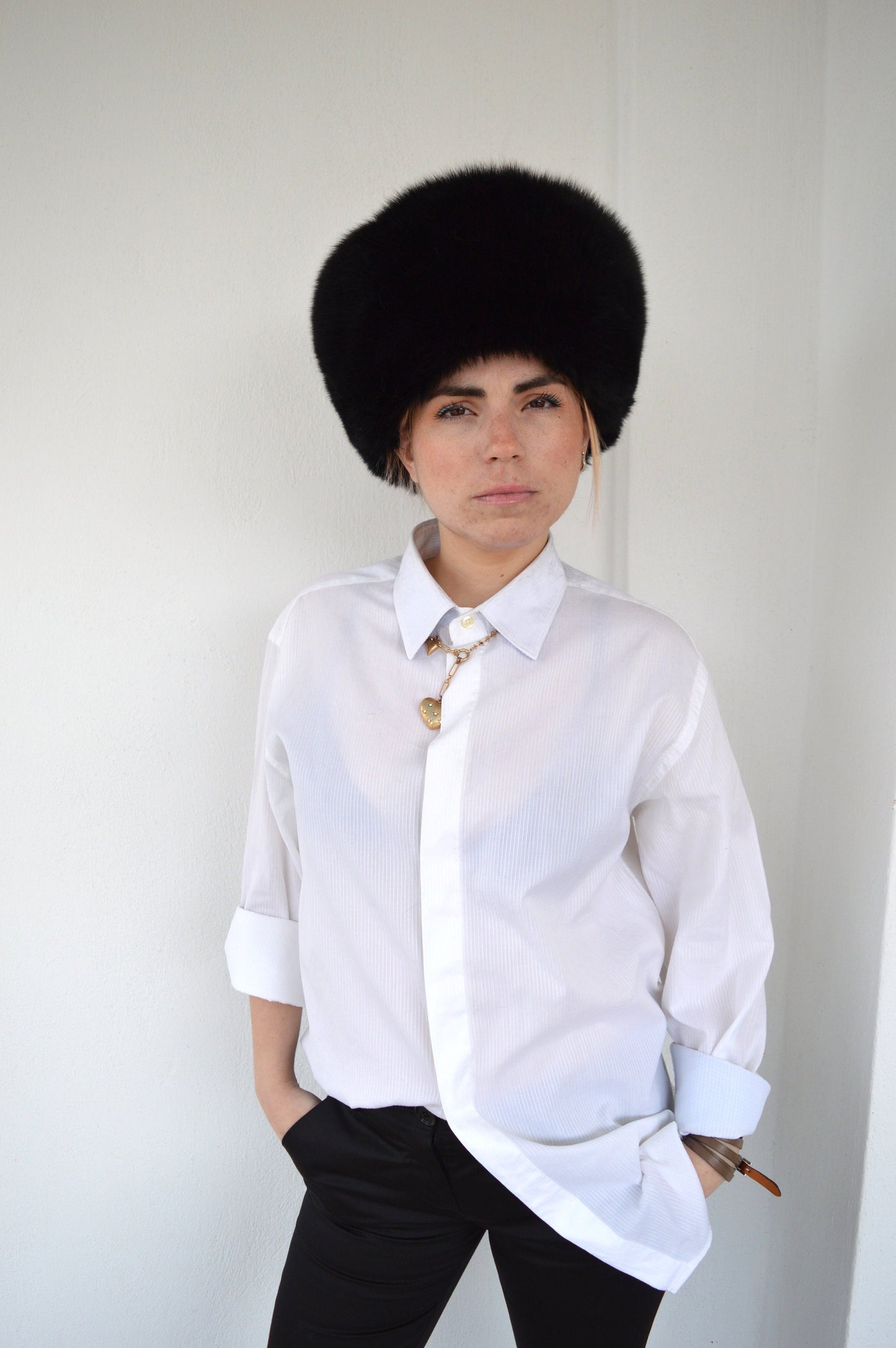 Real Black Fox Fur Cossack Hat: Winter Head Warmer