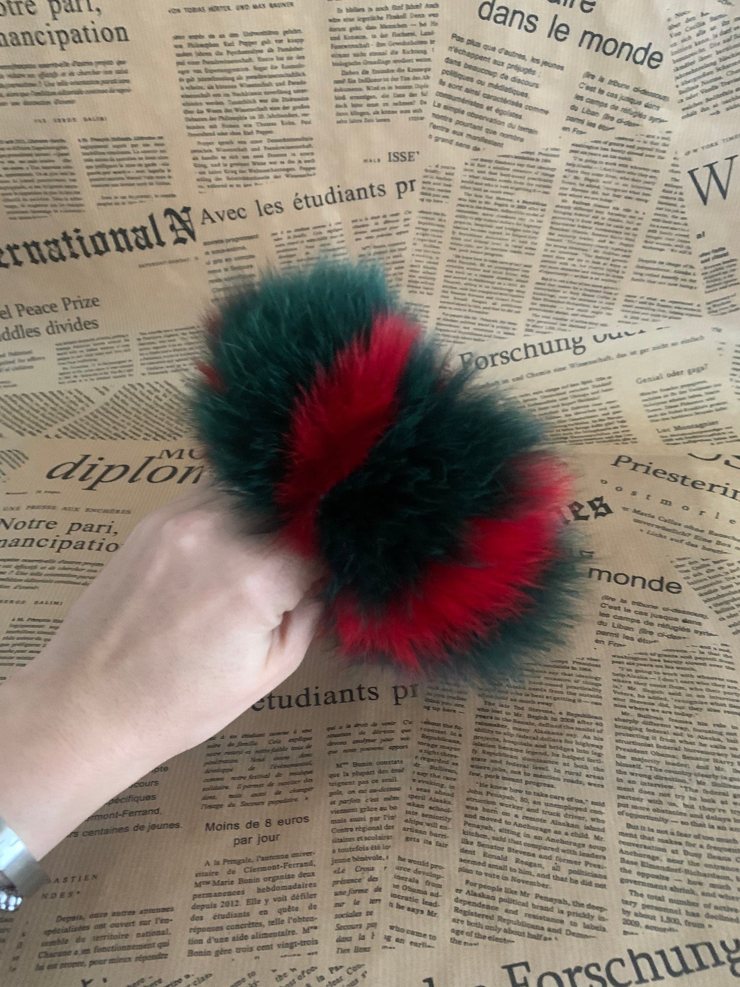 Real Fox Fur Scrunchie: Two-Tone Hair Accessory or Coat Cuff