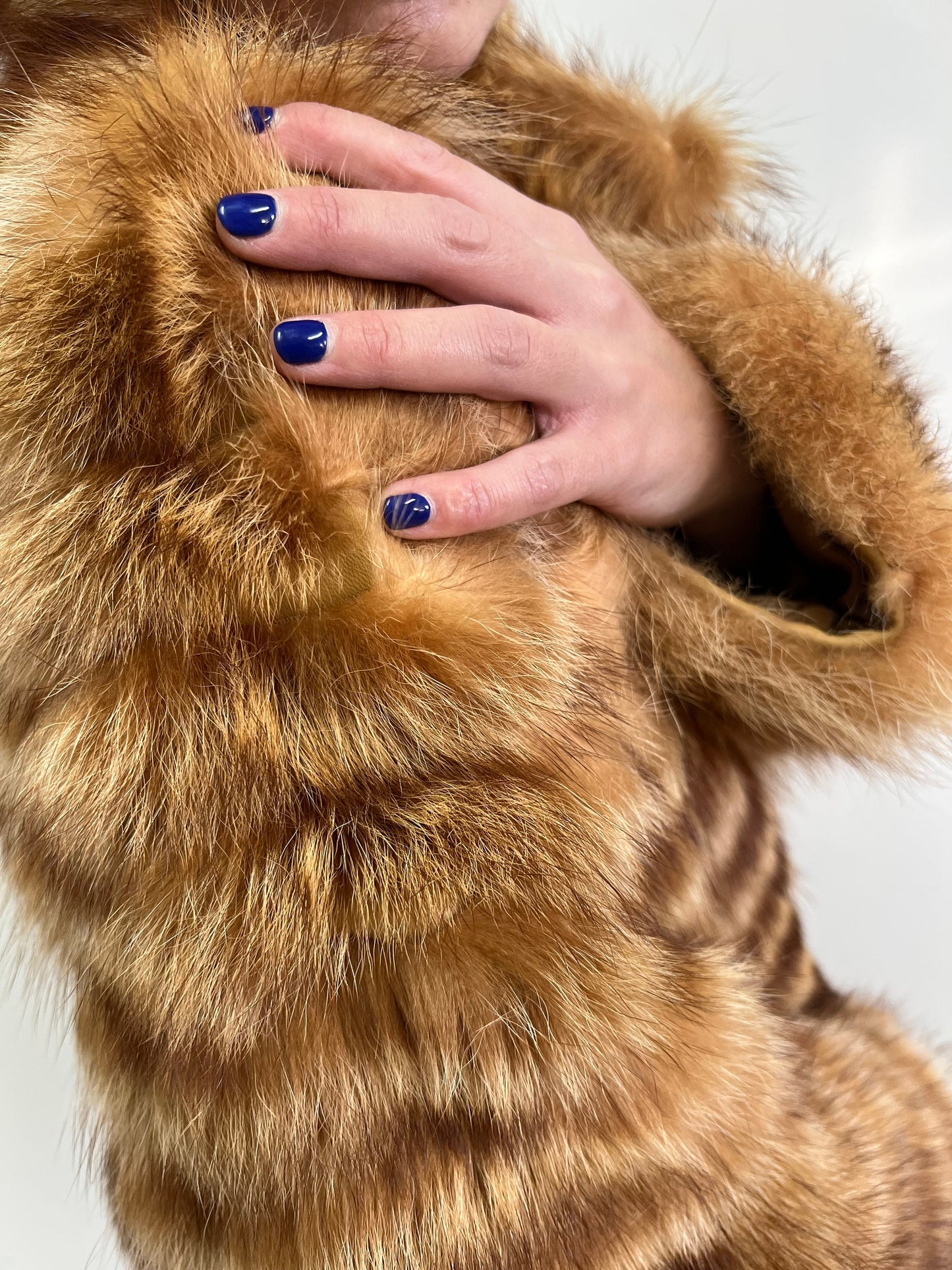 Real Raccoon Fur Coat: Camel Brown Leather Trim