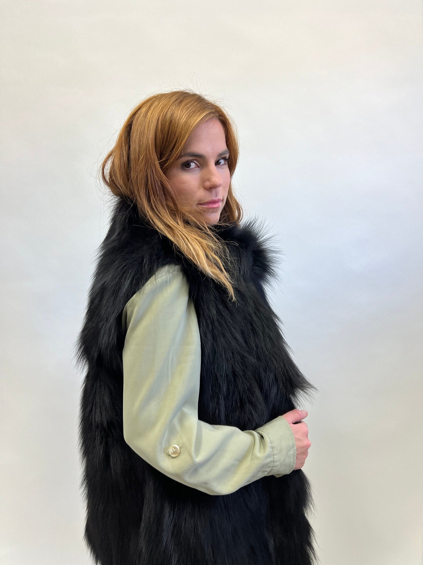 Real Black Fox Fur Vest, Genuine Pelt Winter Jacket, Medium