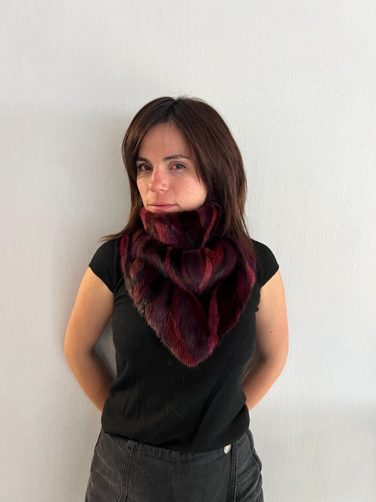 Burgundy Mink Fur Handkerchief, Lined Fur Accessory