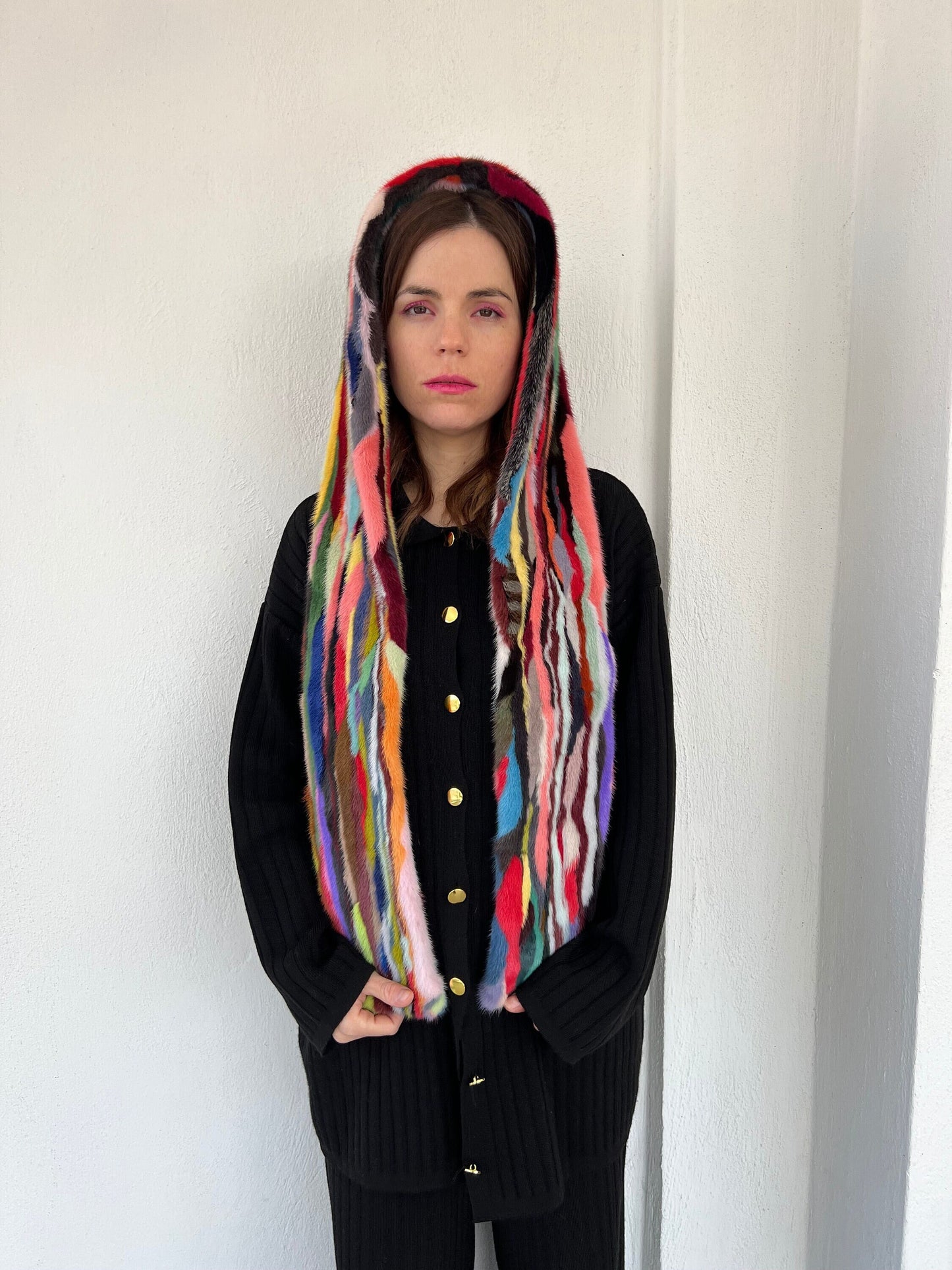 Multicolor Mink Fur Scarf: Genuine Long Fur Stole