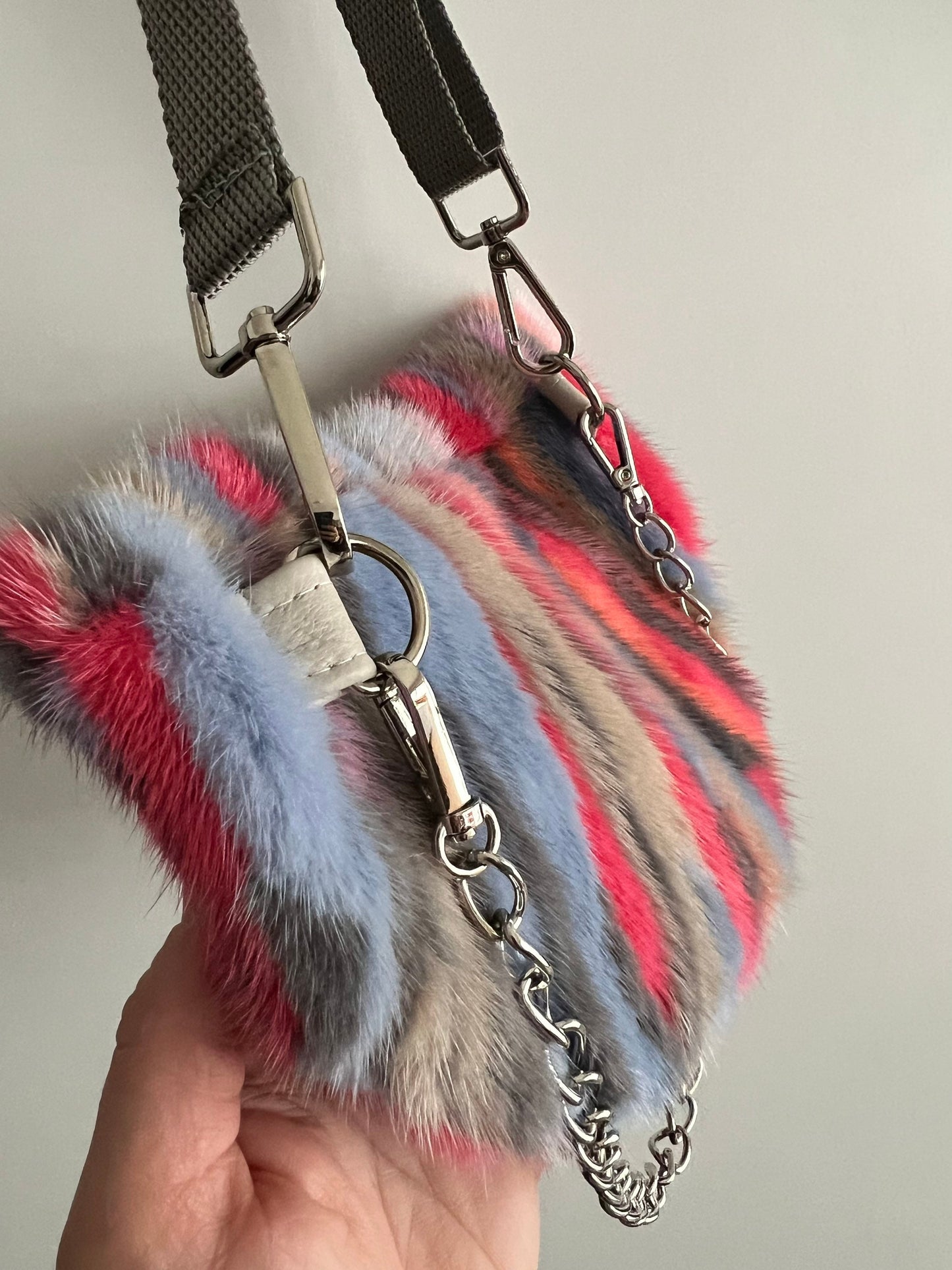Multicolor Mink Fur Bumbag with Chain: Luxury Fanny Pack
