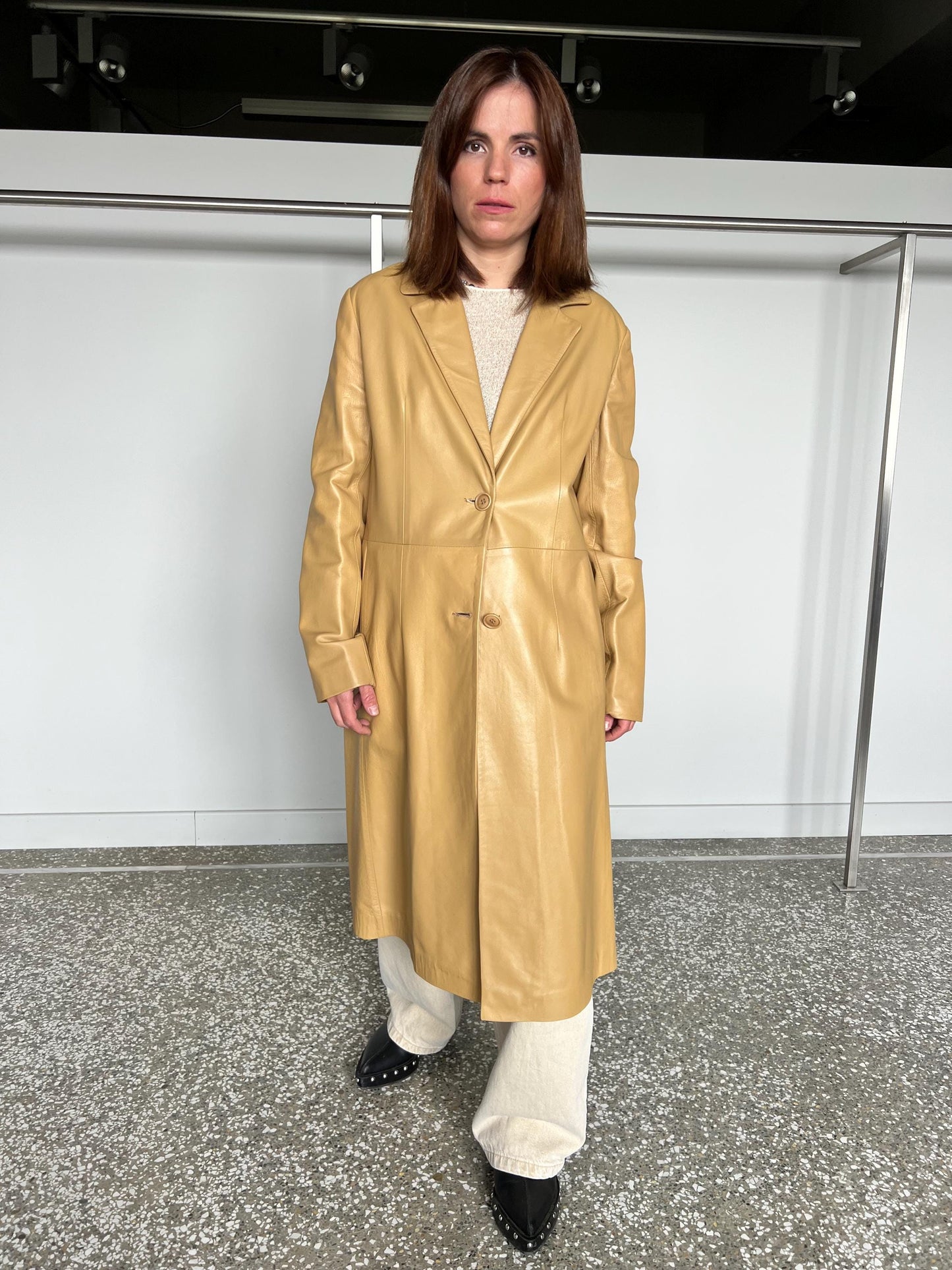 Handmade Beige Nappa Lamb Leather Coat - Made in Greece