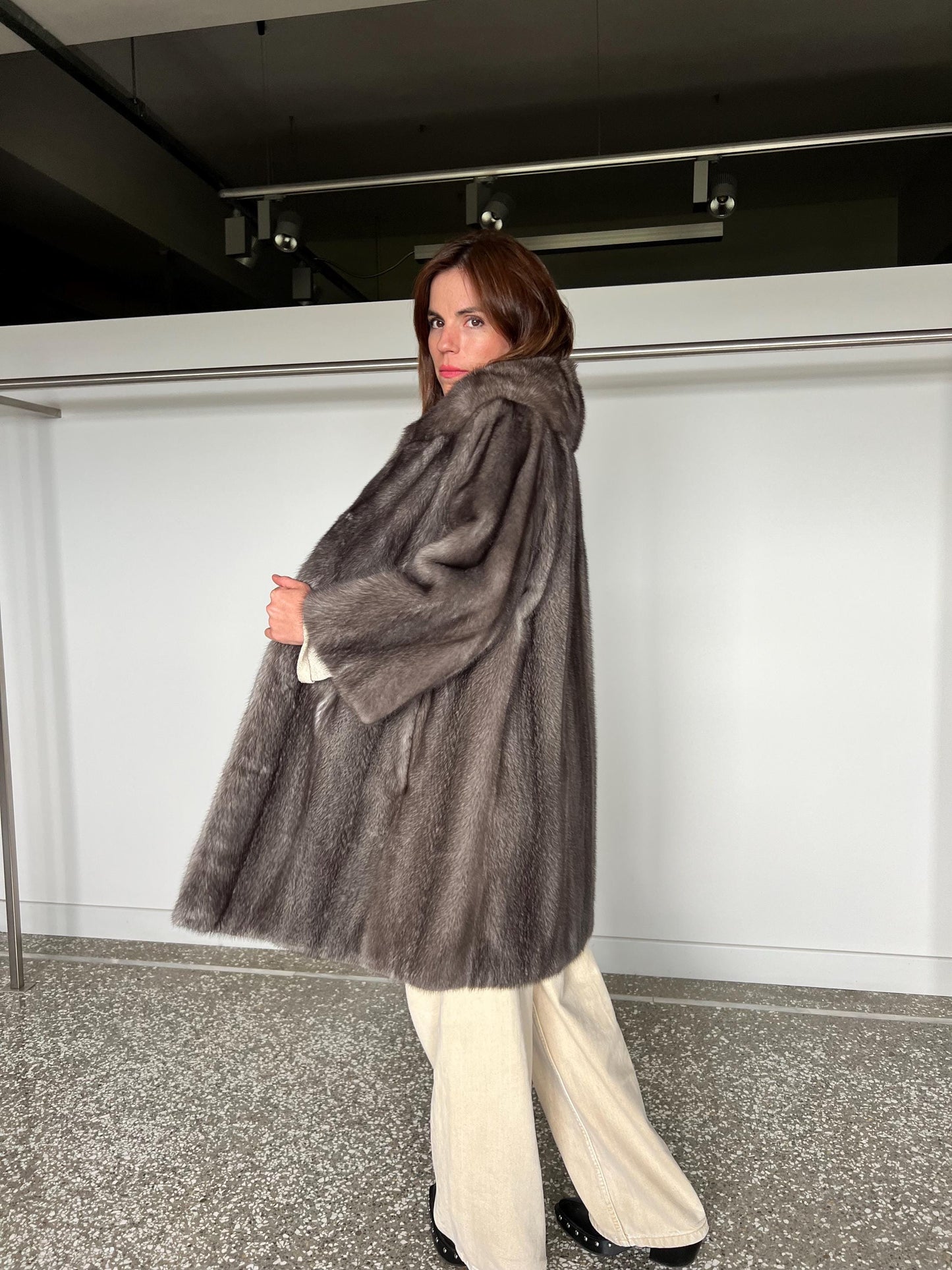 Handmade Silver Grey Mink Fur Coat - Saga Furs - Size Large