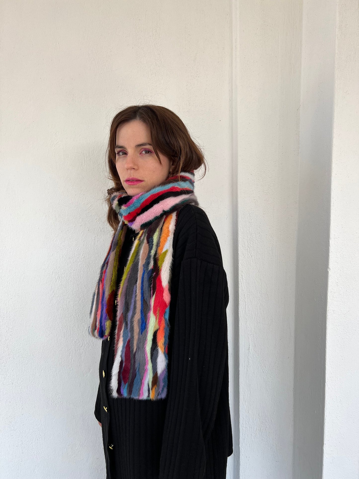Multicolor Mink Fur Scarf: Genuine Long Fur Stole