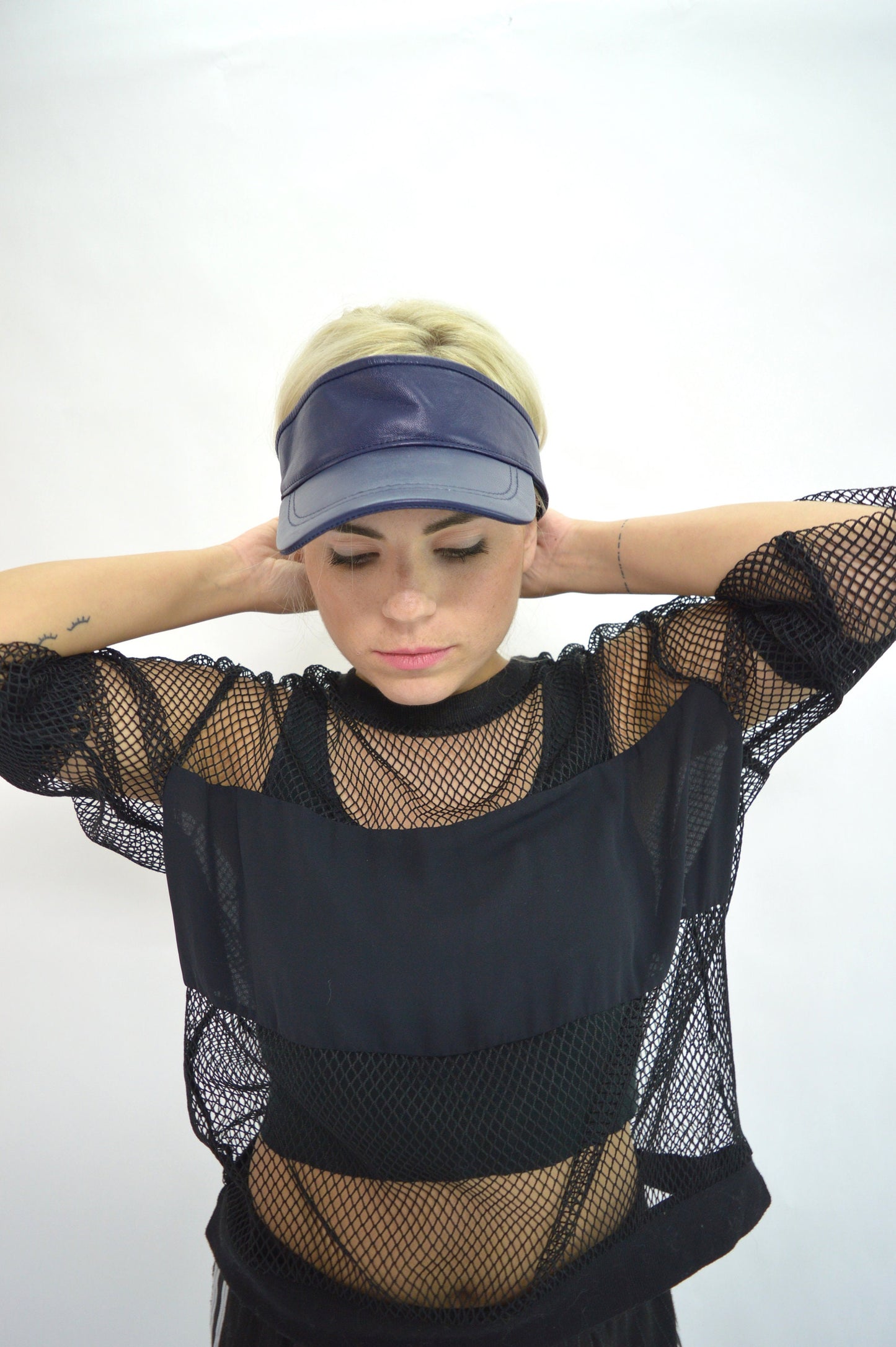 Genuine Leather Visor: Black Tennis Hat, Adjustable Jockey Cap