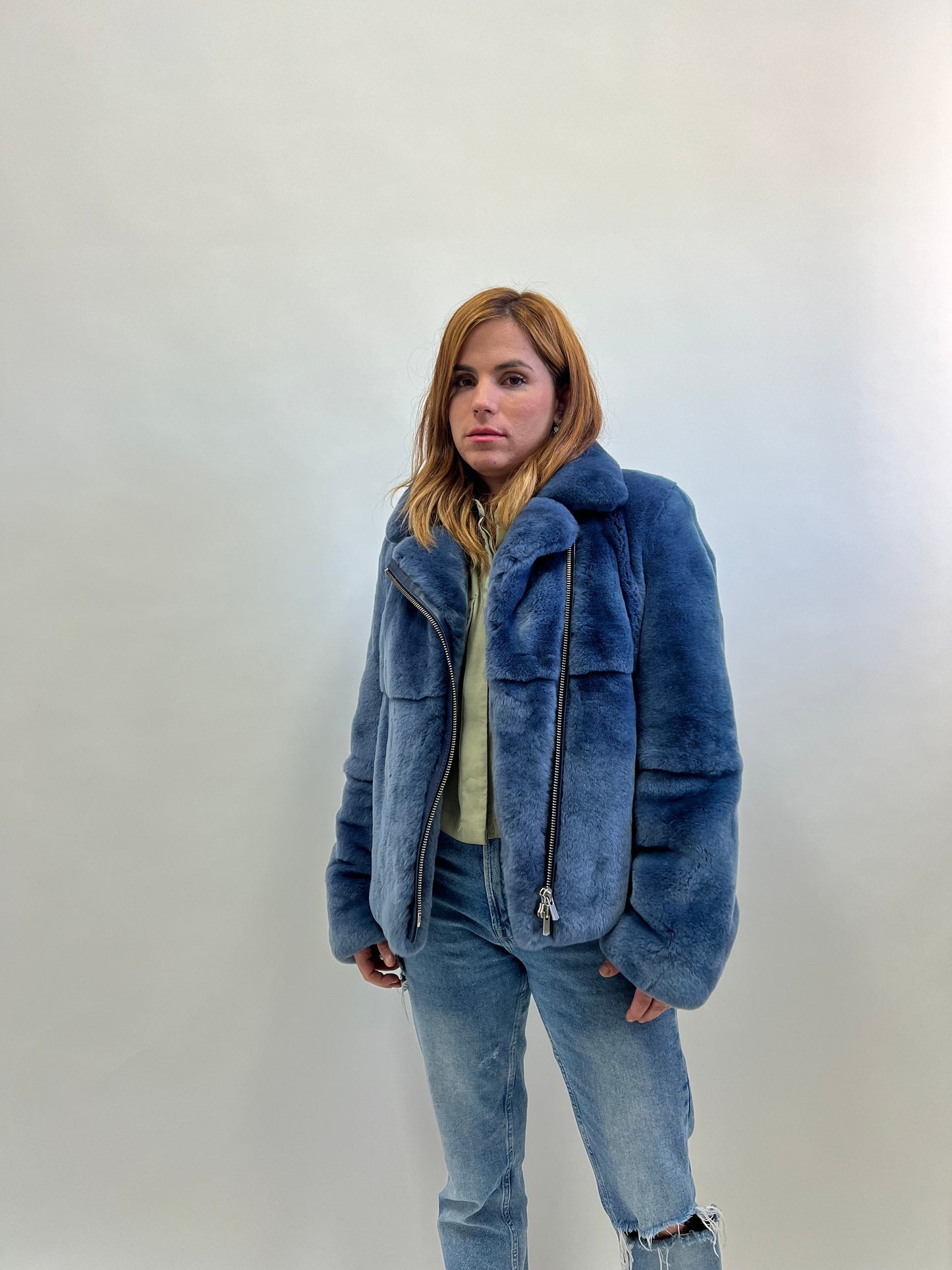 Rex Rabbit Fur Biker Jacket: Silver Hardware, Luxury Women's Gift