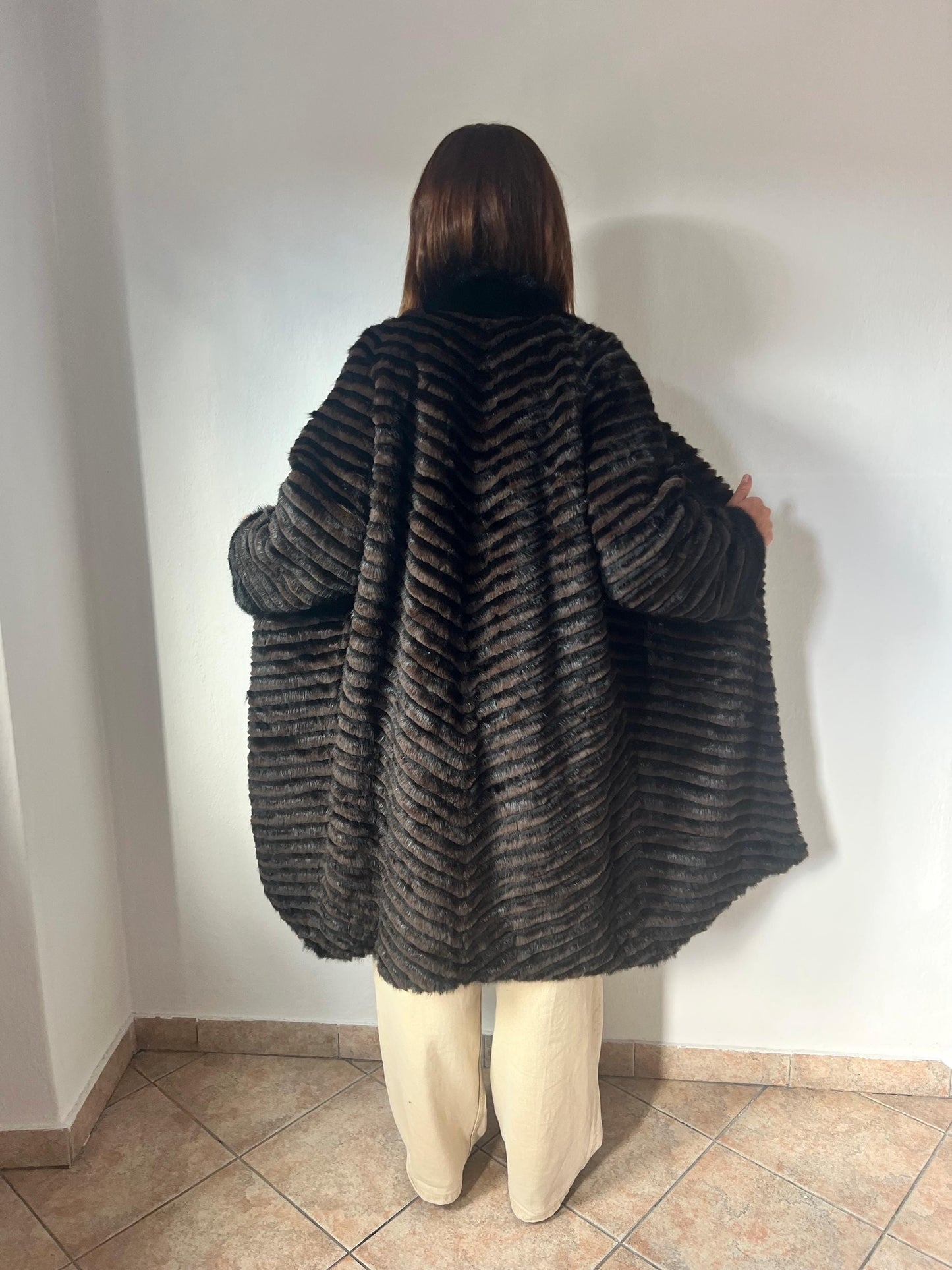 Handwoven Mink Fur Coat - Wool Lined Jacket