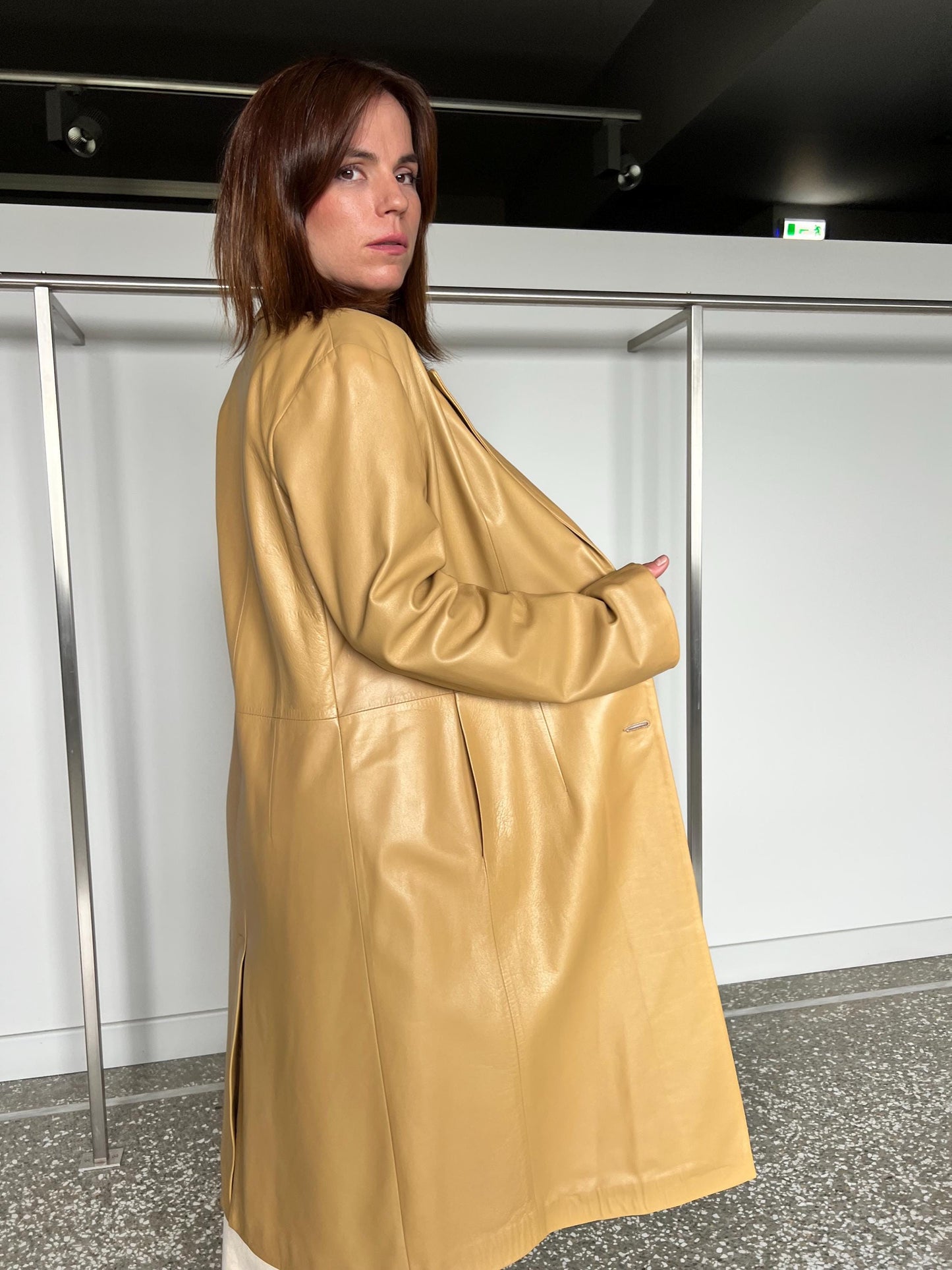 Handmade Beige Nappa Lamb Leather Coat - Made in Greece