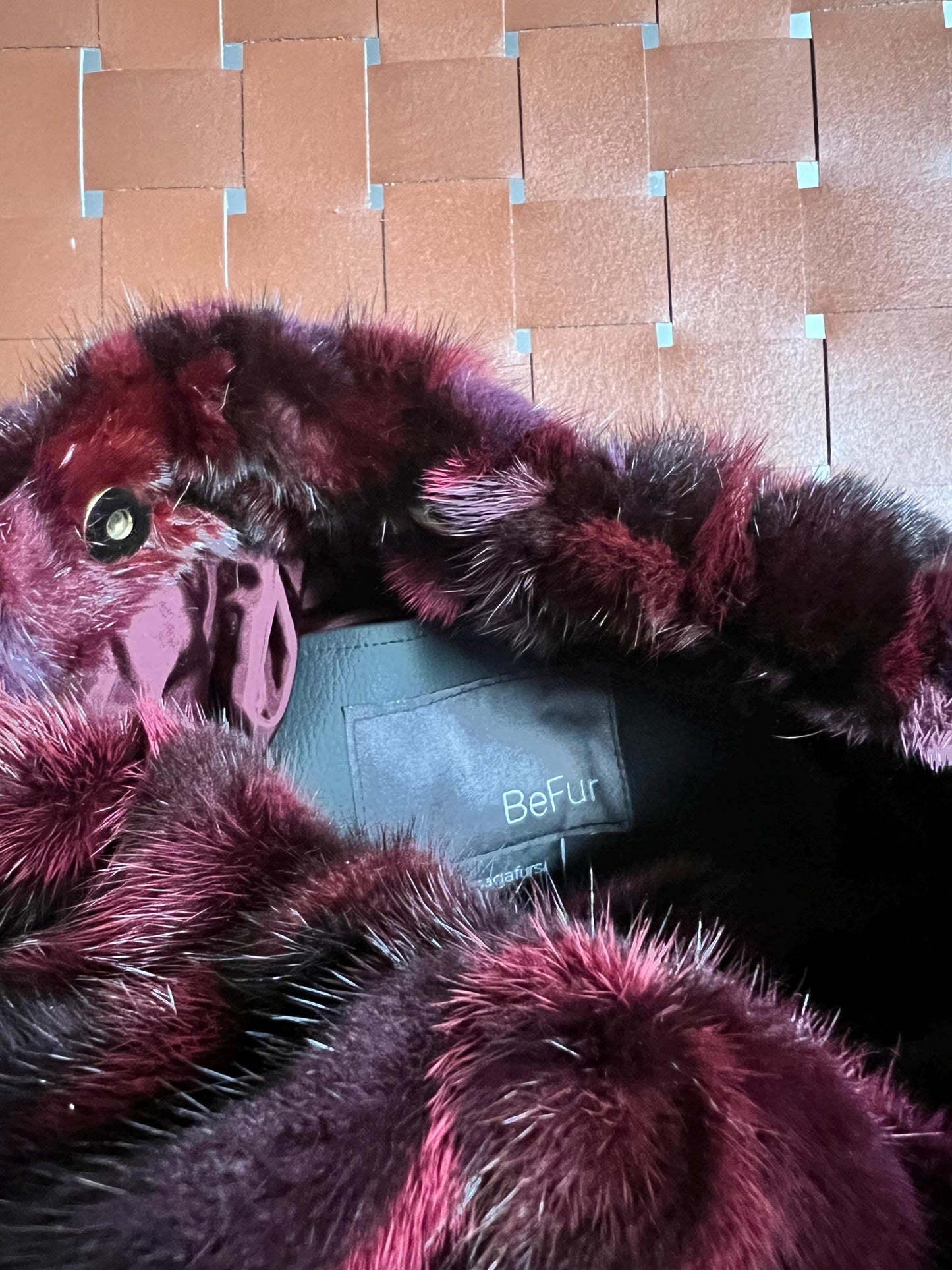Handmade Mink Fur Slouchy Shoulder Bagin Burgundy : Luxury Cross-body Purse in army shades.