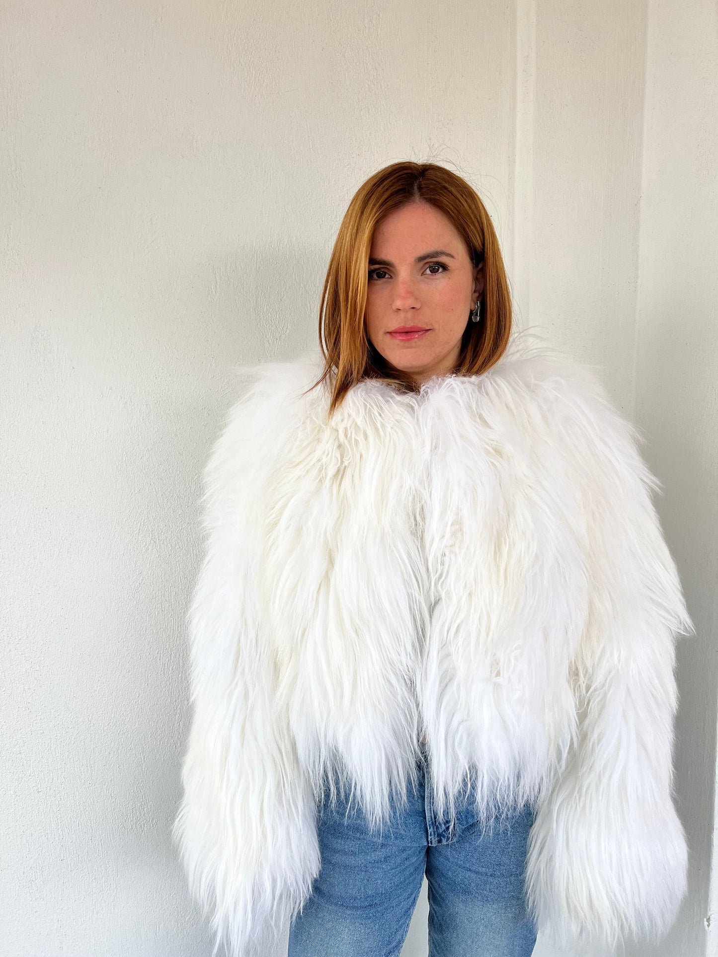 Handmade Mongolian Sheepskin Fur Jacket: Collarless Winter Coat