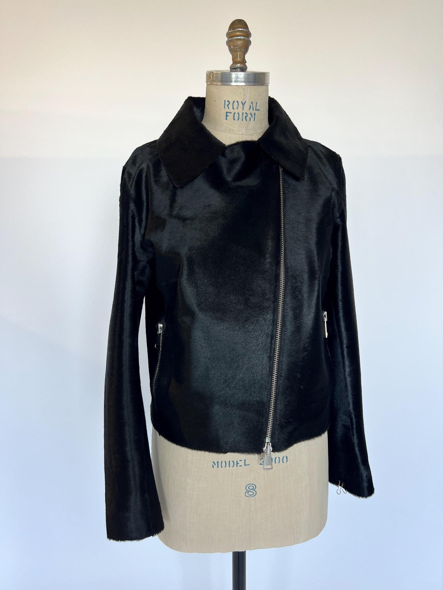 Hair-On Cowhide Leather Biker Jacket: Handmade Calf Fur