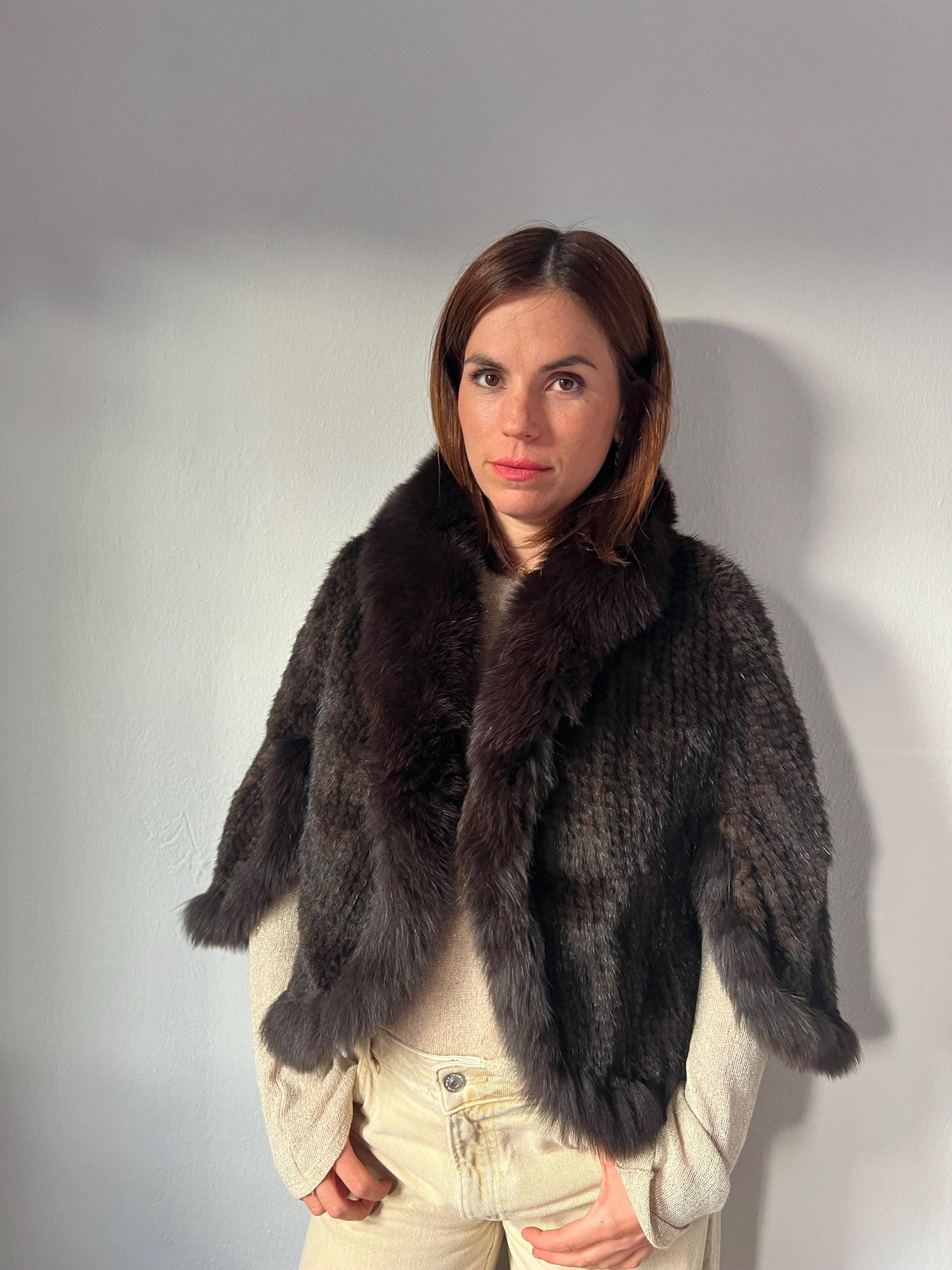 Handwoven Mink Fur Cape with Fox Trim - Made in Greece