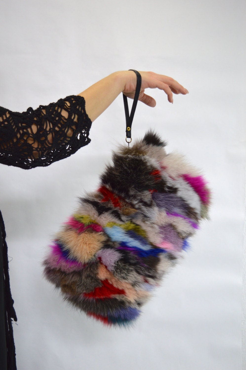Real Fox Fur Clutch Bag: Genuine Leather Wristlet Evening Purse