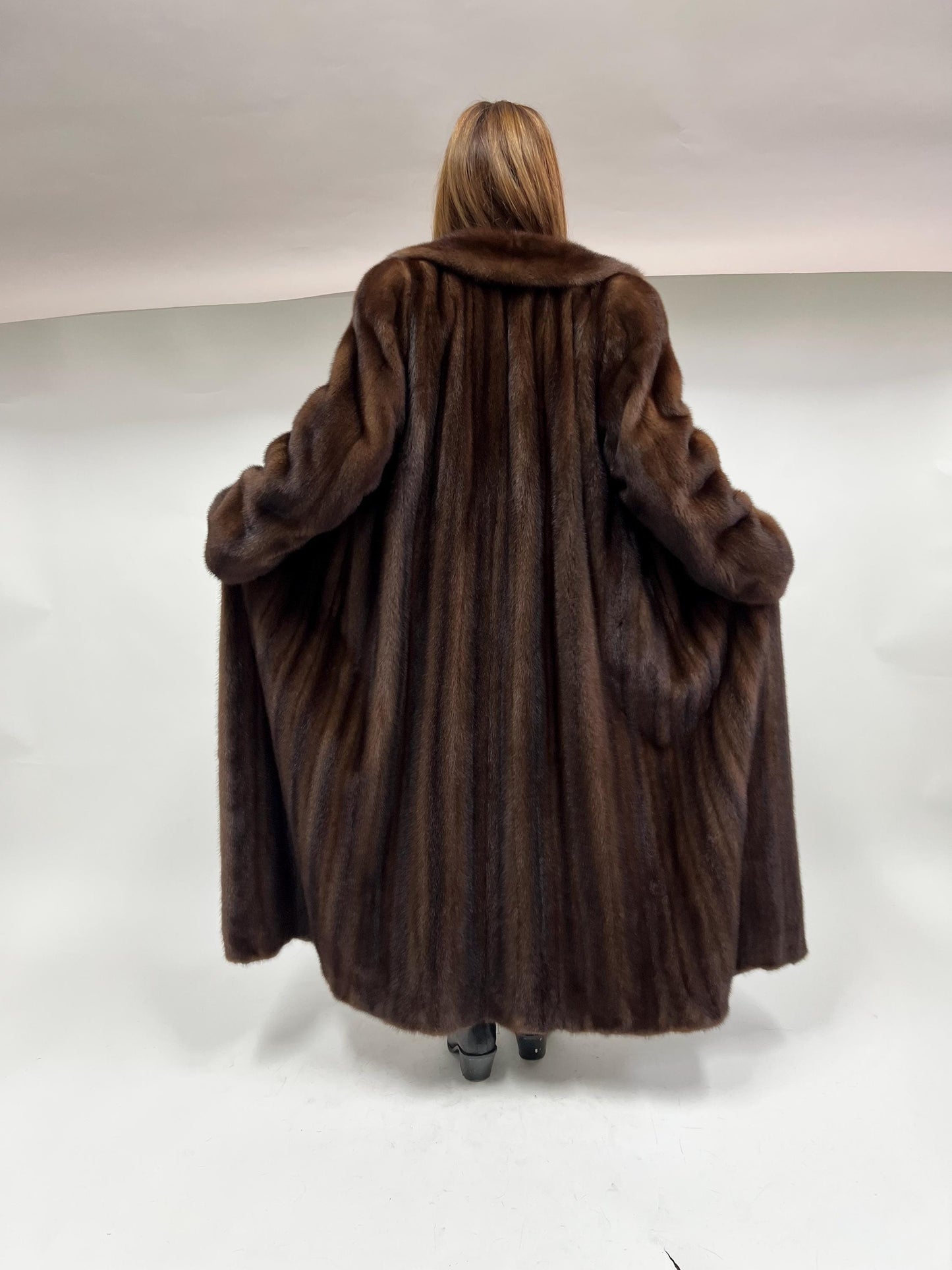 Demi Buff Mink Fur Coat: Long Collared Stroller, Handmade in Greece