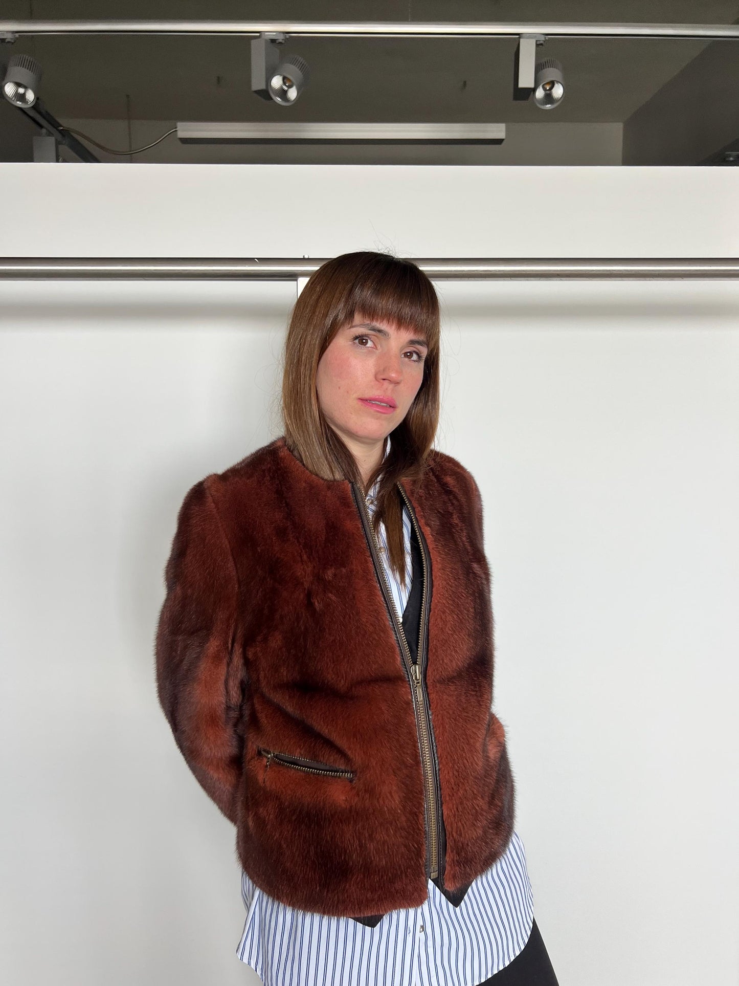 Copper Mink Fur Jacket: Saga Mink, Zipped Pockets, XSmall