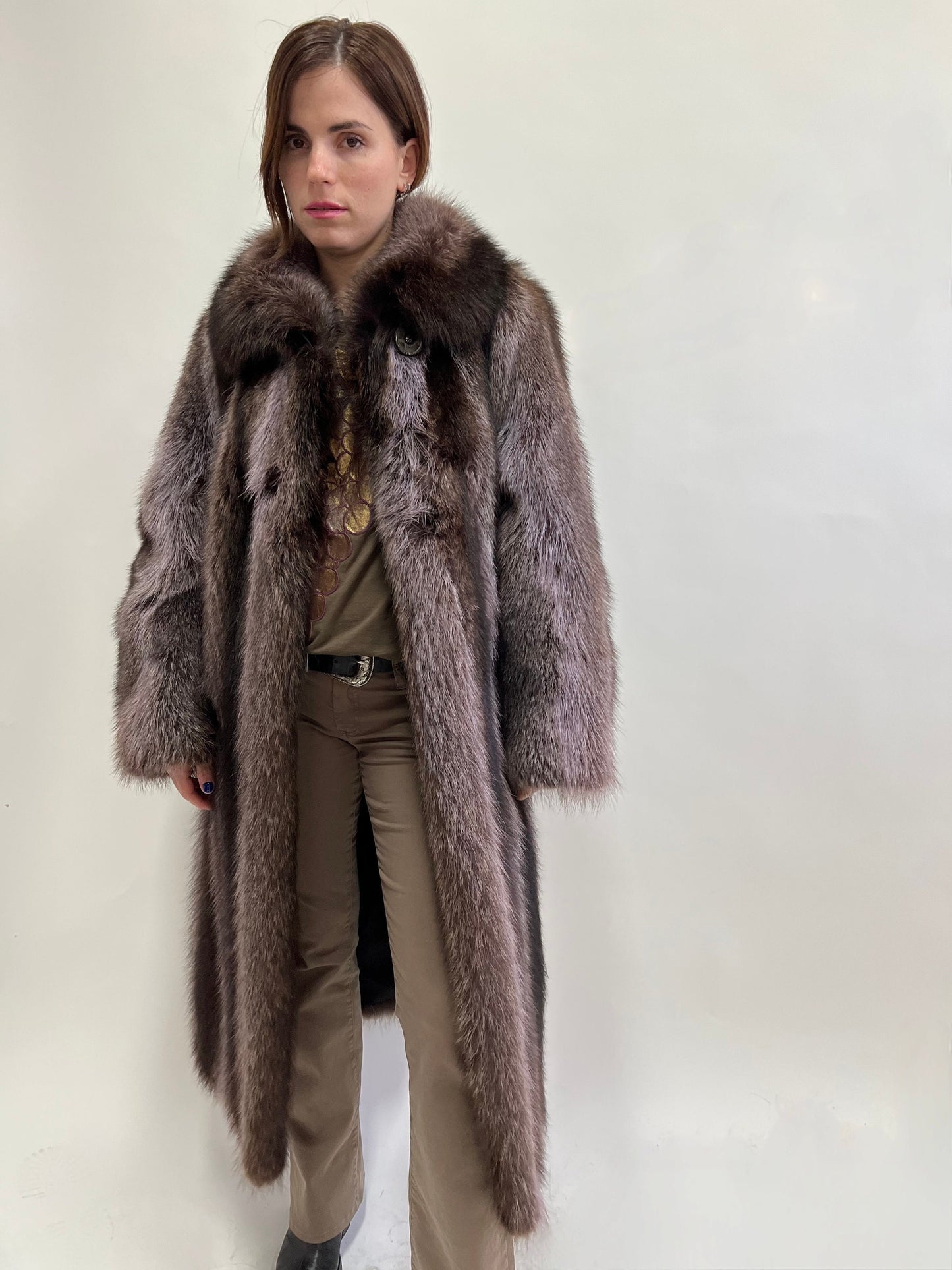 Real Grey Raccoon Fur Coat: Full Length Godet, Plus Size