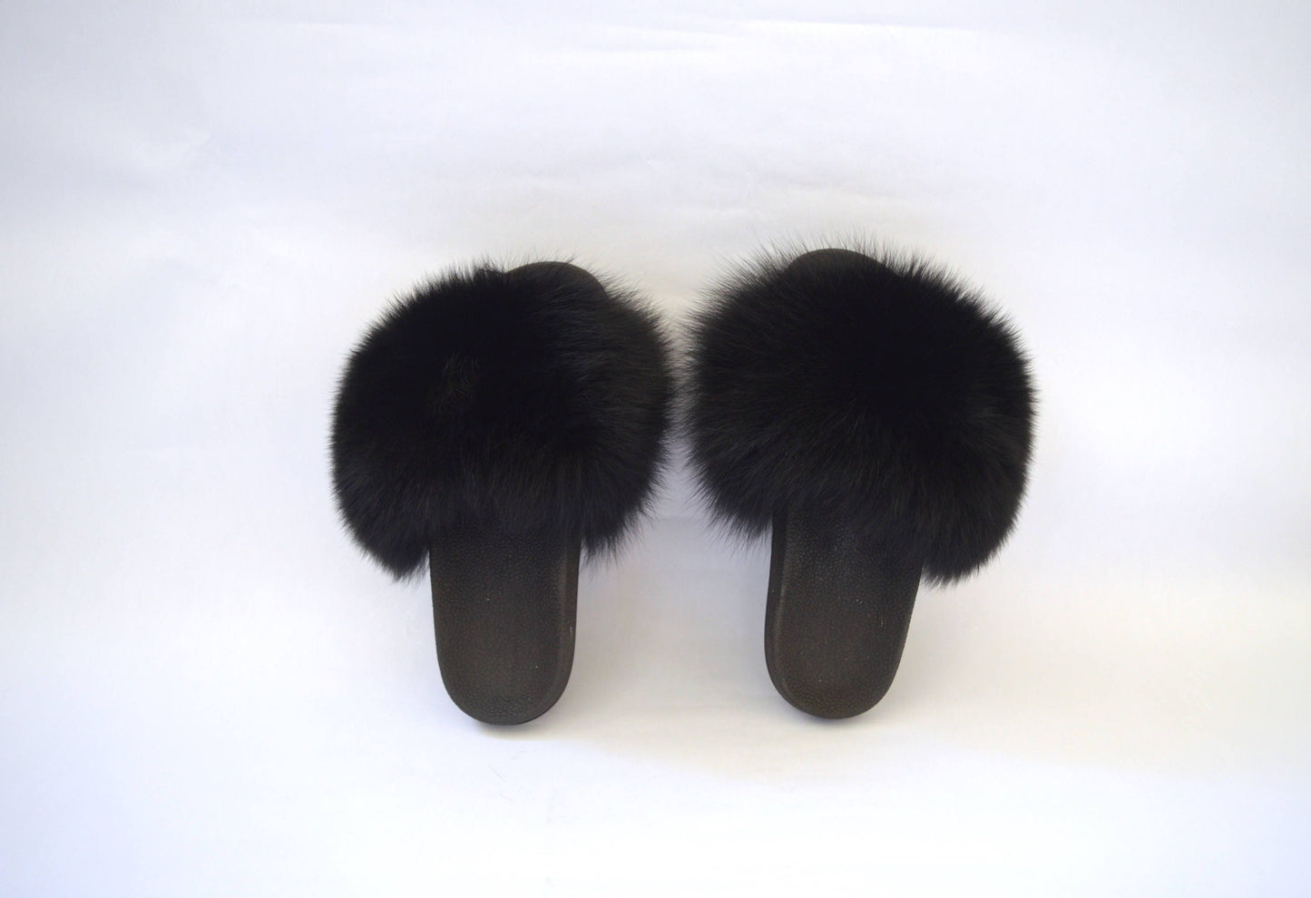 Black Fox Fur Slides: Genuine Fur Slippers with PVC Sole