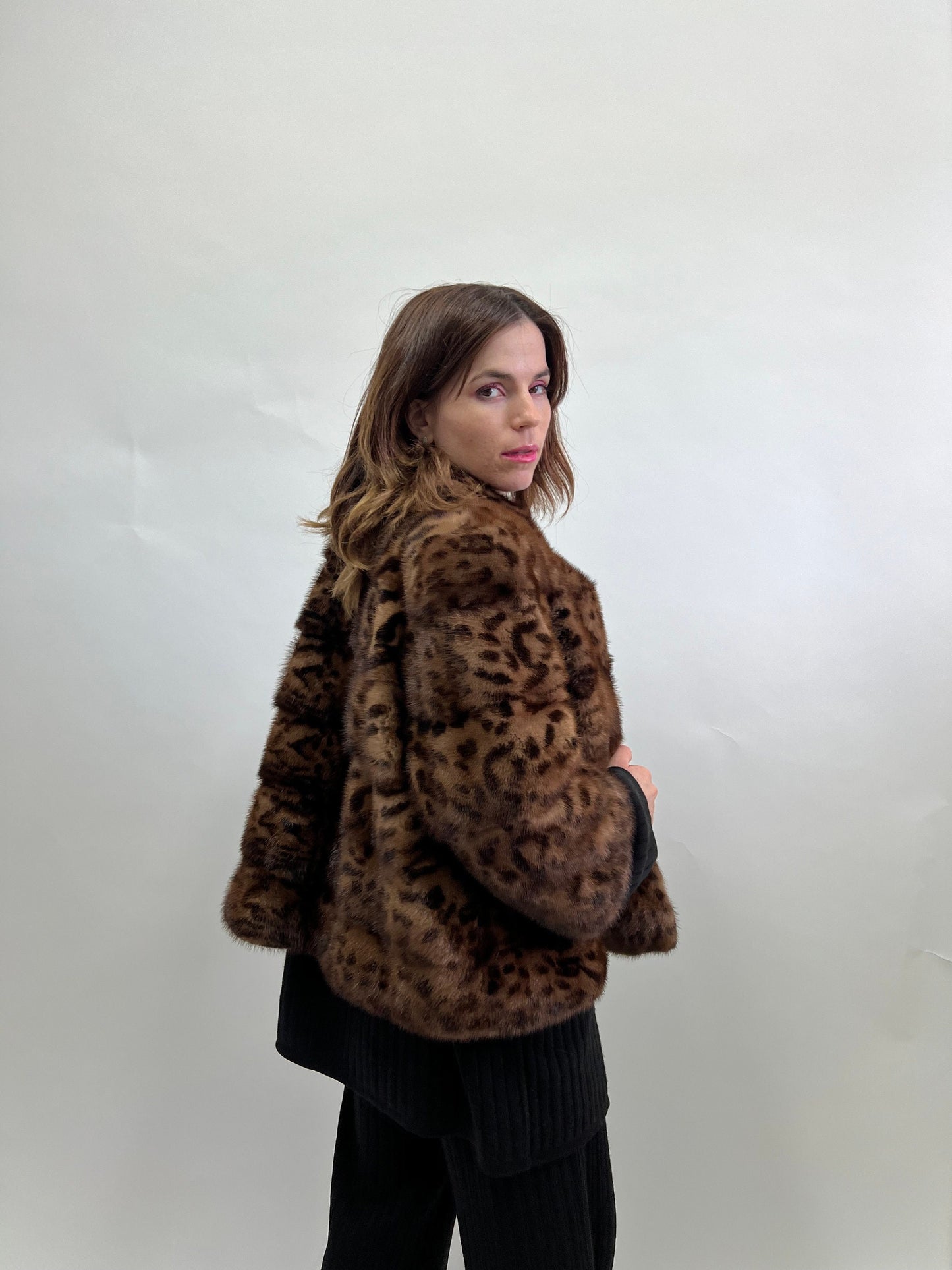 Leopard Print Mink Fur Jacket: Demi Buff, Saga Chic Style