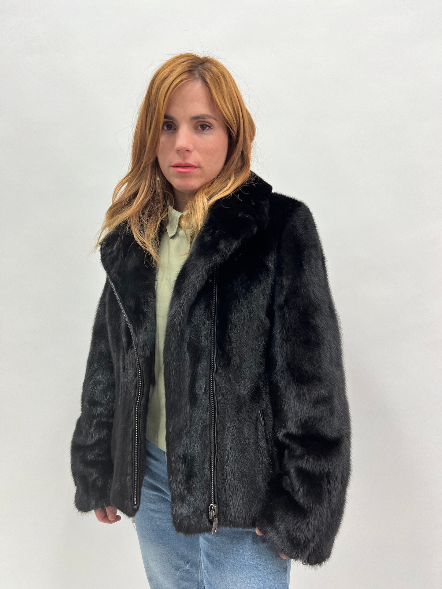 Black Mink Fur Biker Jacket: Silver Hardware, Luxury Women's Gift