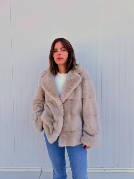 Genuine Cream Mink Fur Jacket, Saga Mink Pelts, Handmade in Greece