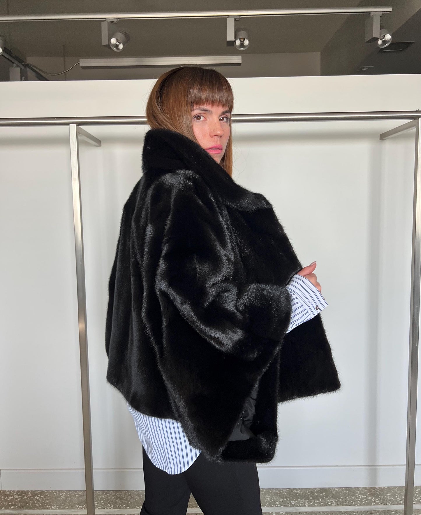 Black Mink Fur Bolero Jacket - Saga Mink Collar - Handmade