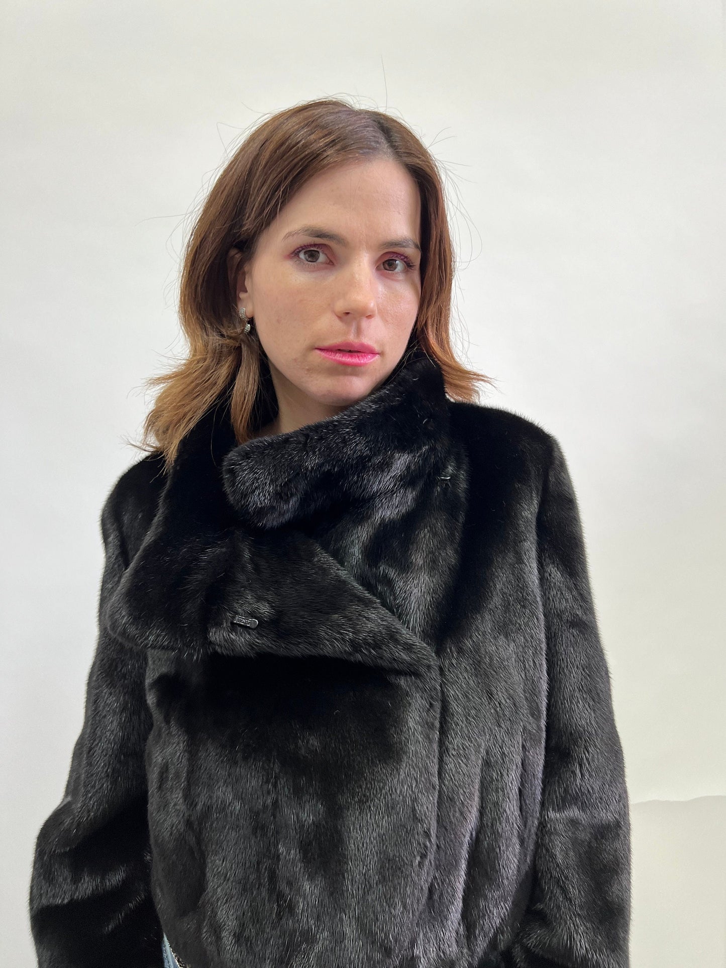 Mink Fur Bolero Jacket: Black Collared Copenhagen Fur, Size Small