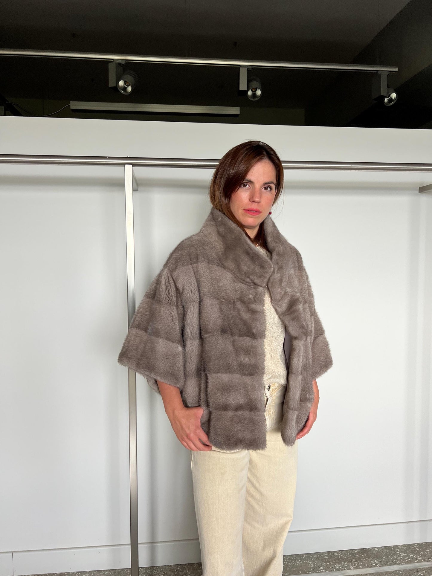 Handmade Silver Blue Mink Fur Cape: Oversized Jacket, Stand Up Collar