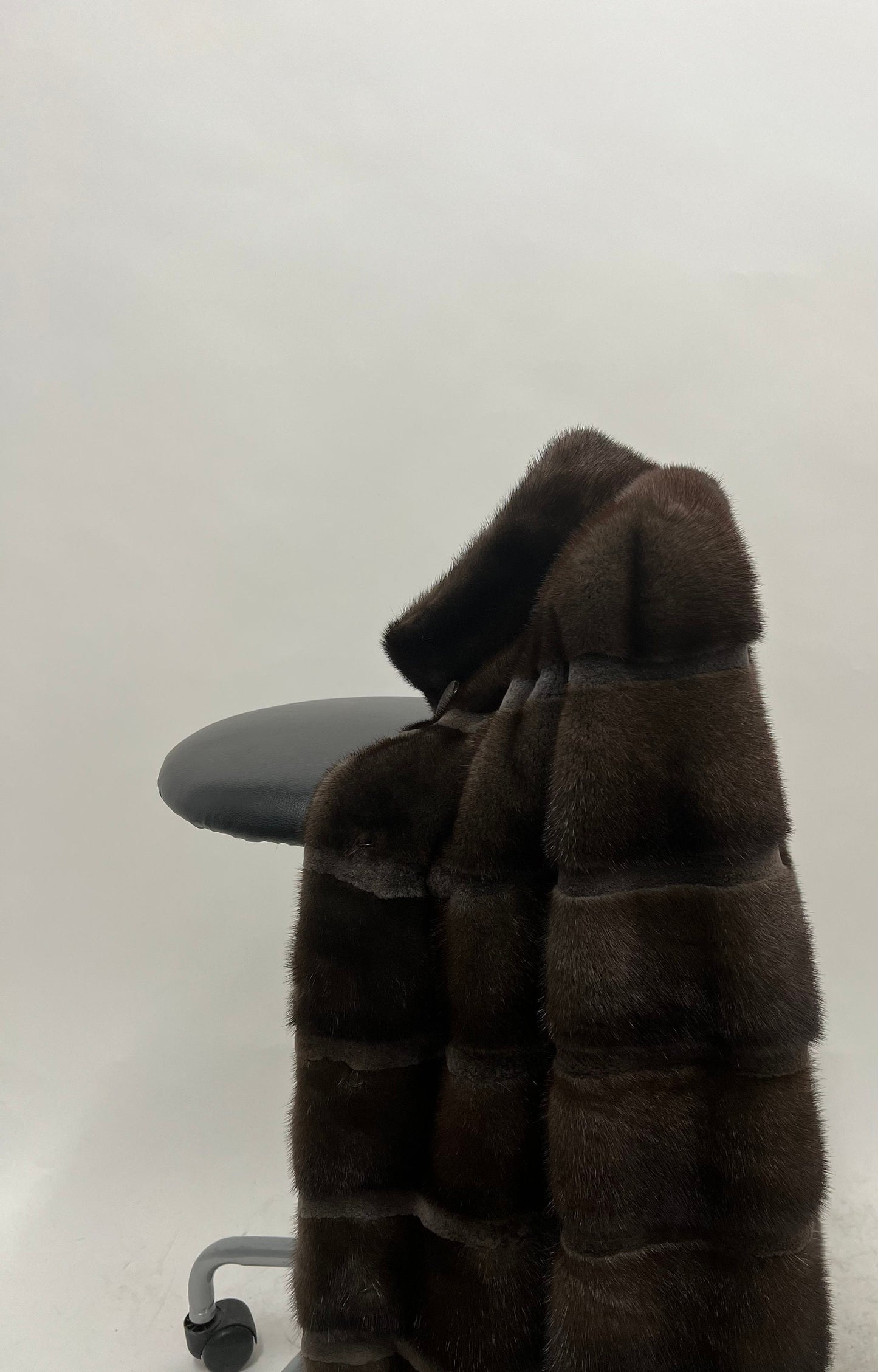 Brown Mink Fur Coat, Saga Sheared Trim, Handmade in Greece