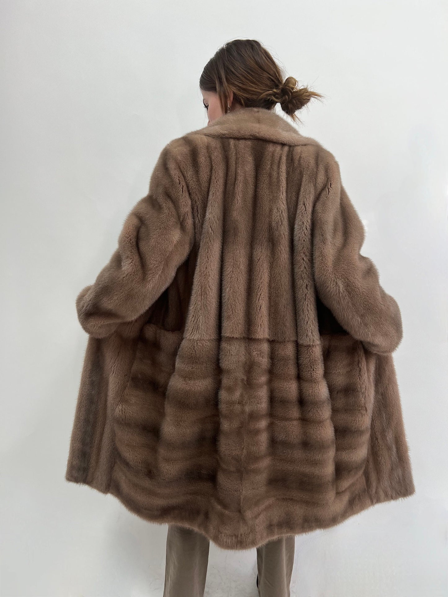 Cappuccino Mink Fur Long Coat, Saga Pelts, Plus Size L