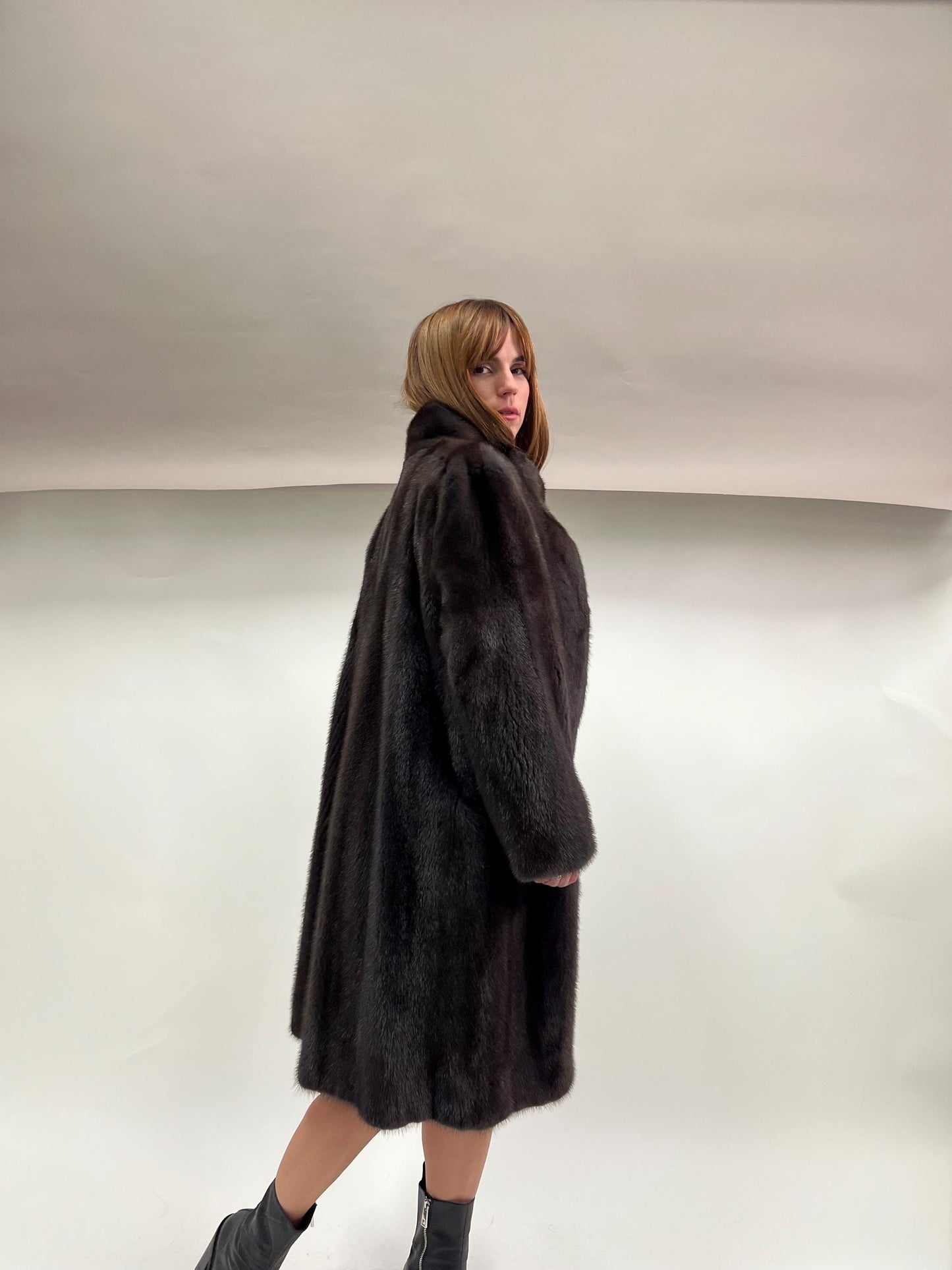 Saga Mink Fur Coat: Brown High Collar Luxury Fur