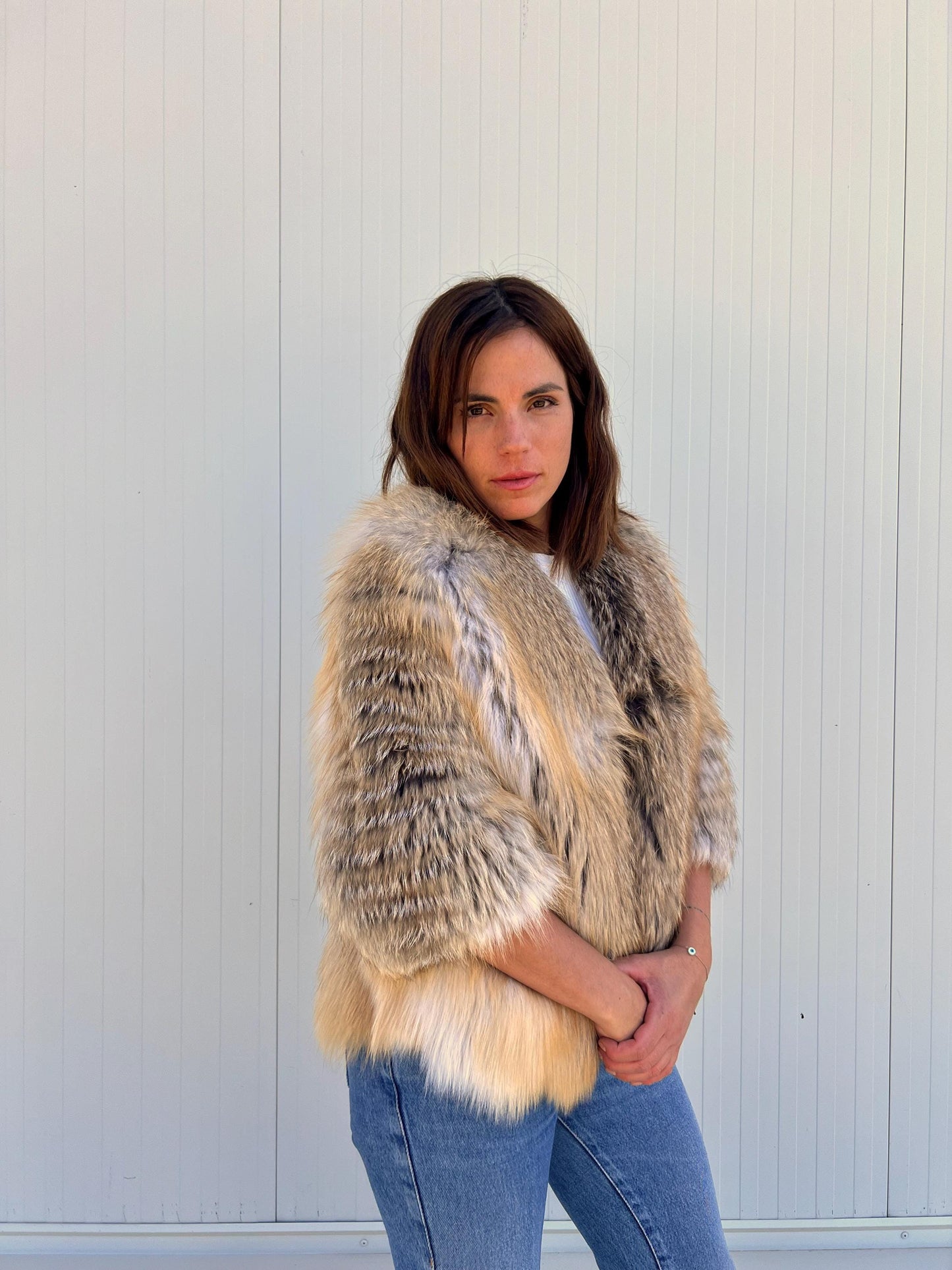 Handmade Camel Fox Fur Jacket: Lightweight Fluffy Coat