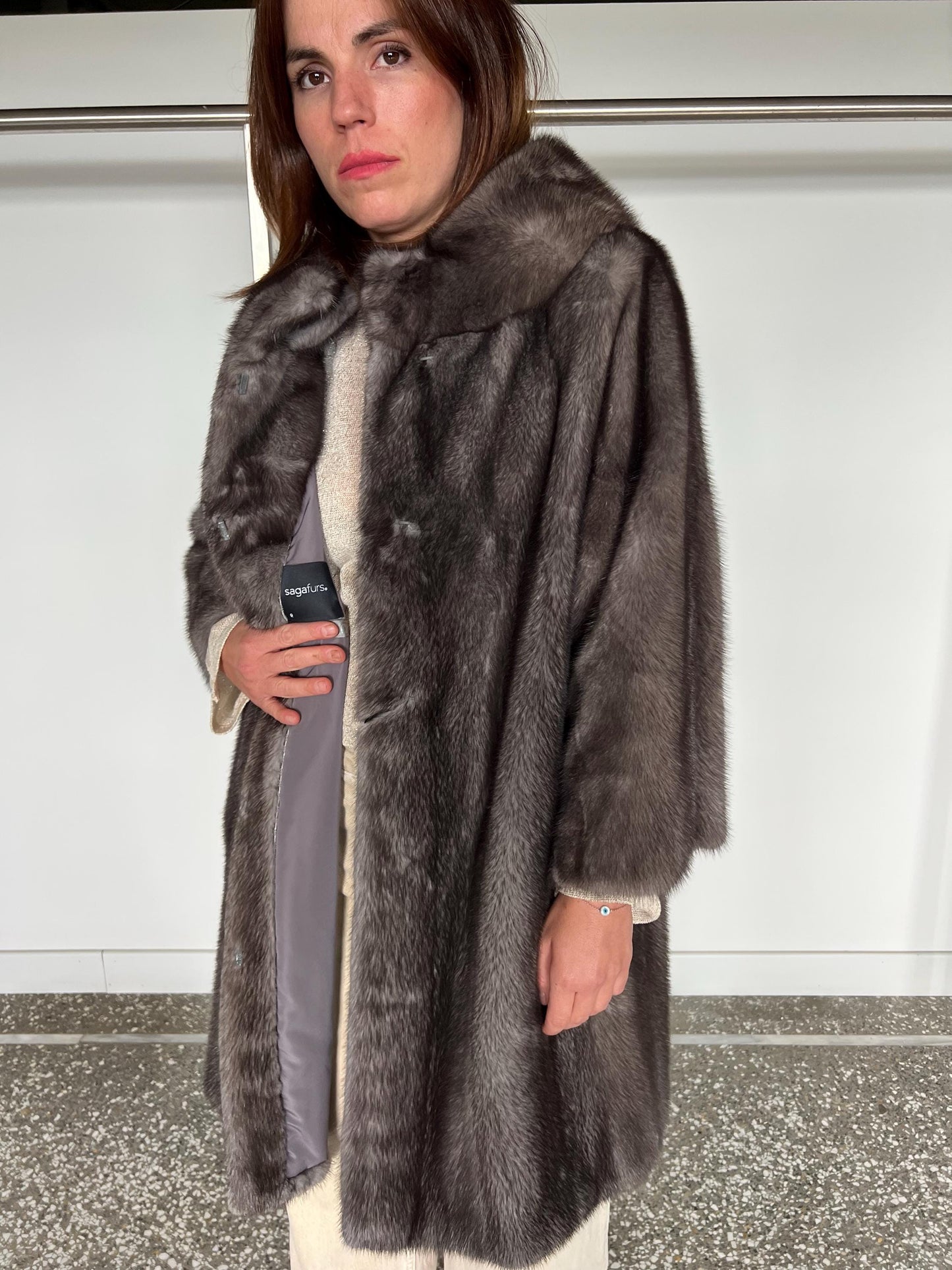 Handmade Silver Grey Mink Fur Coat - Saga Furs - Size Large
