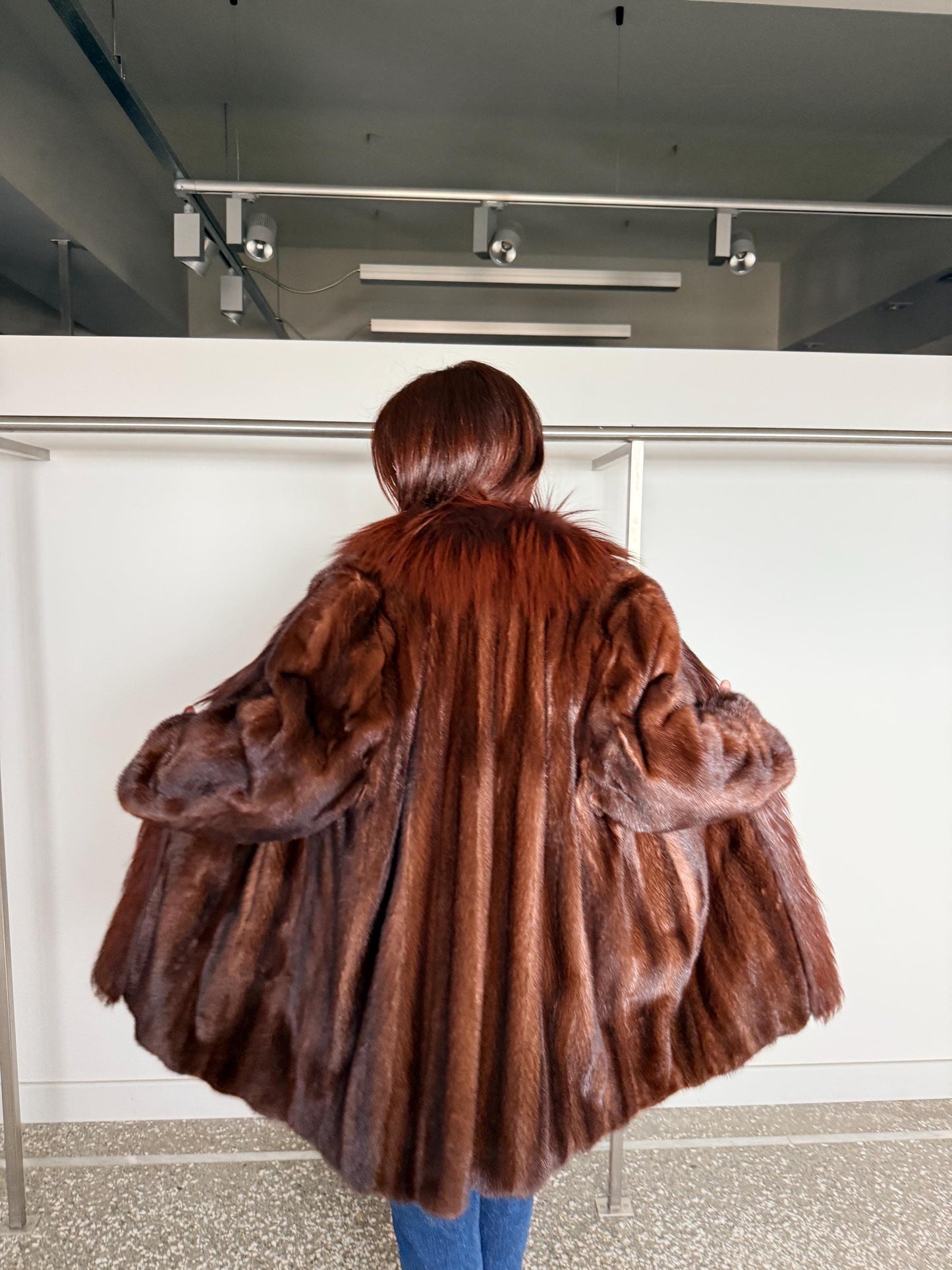 Oversized Demi Buff Mink Fur Coat with Fox Trim: Pastel Whisky Stroller, Handmade Greece