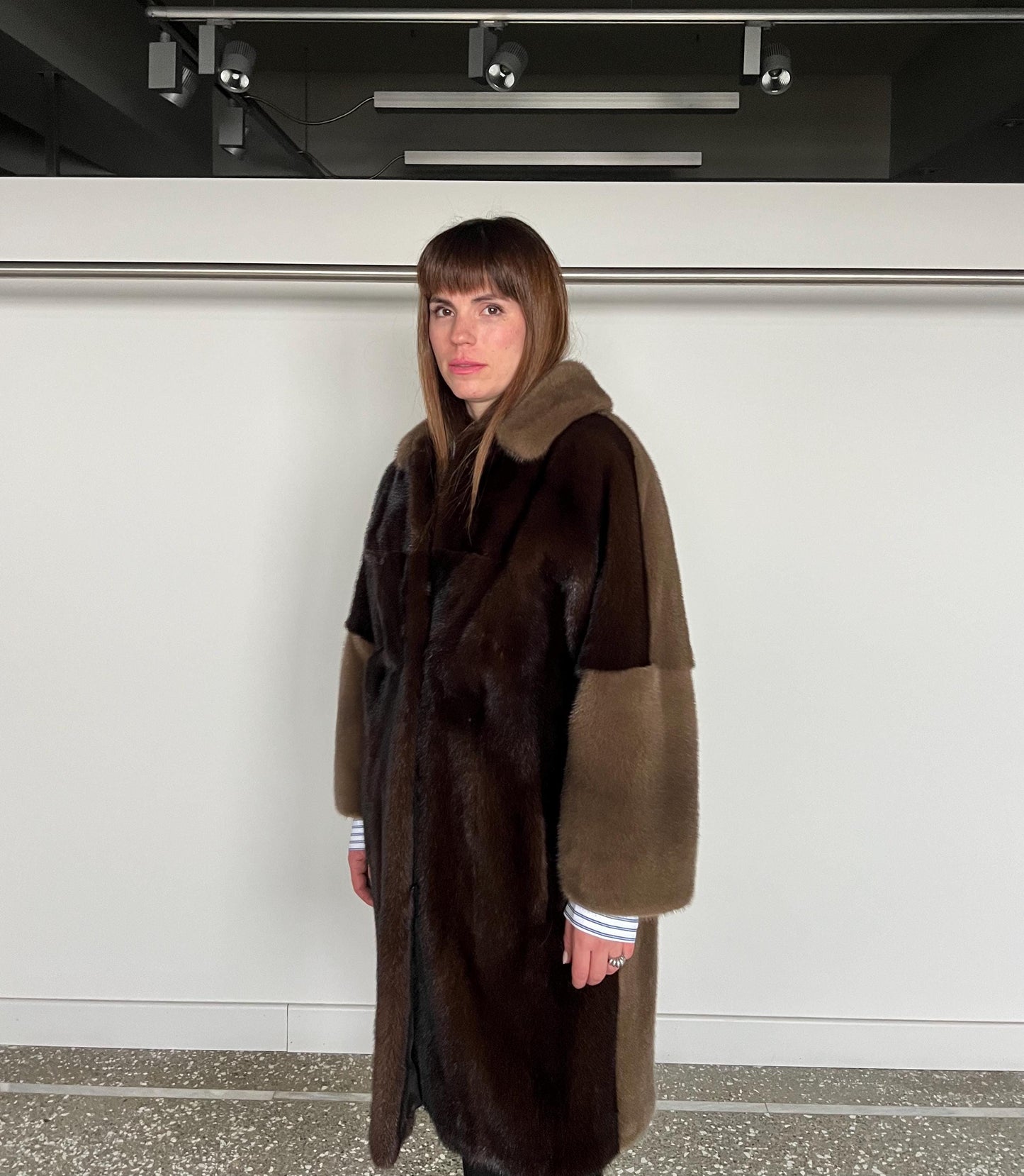 Saga Mink Fur Coat: Dark Brown & Camel, Handmade in Greece