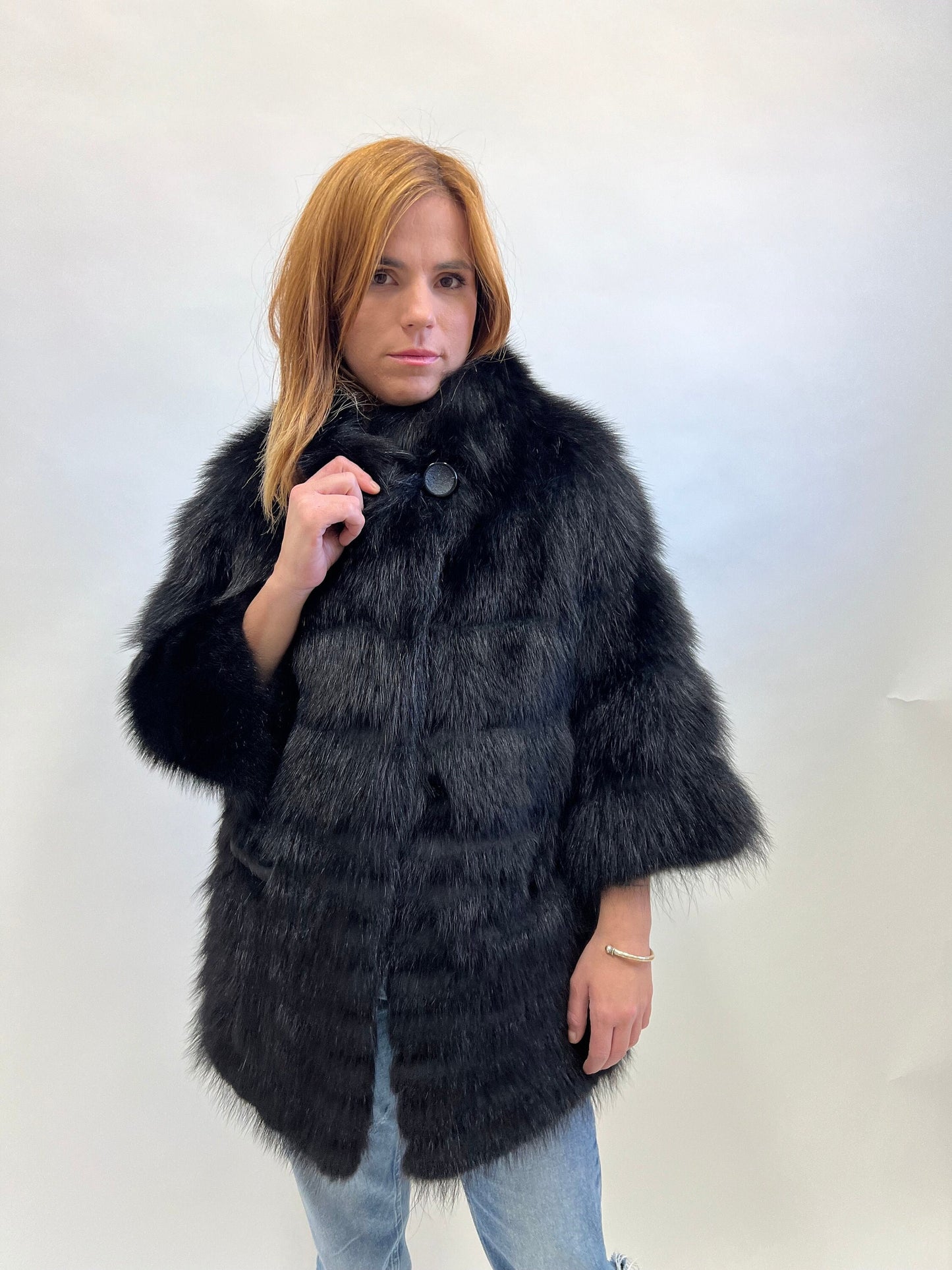 Handmade Black Raccoon Fur Jacket: Winter Everyday Coat