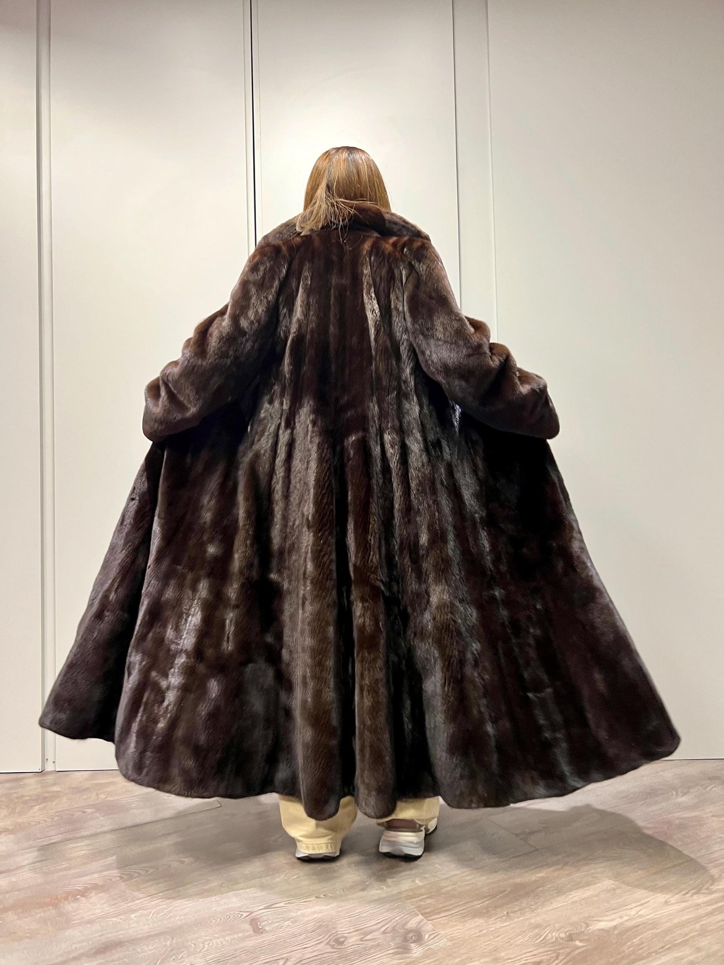 Handmade Mahogany Mink Fur Long Coat: Godet Style, Luxury Gift