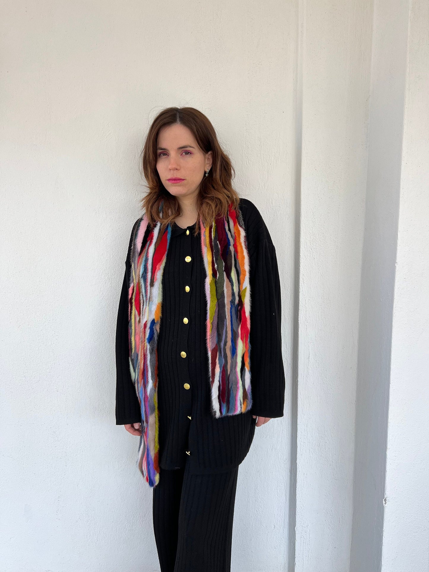 Multicolor Mink Fur Scarf: Genuine Long Fur Stole