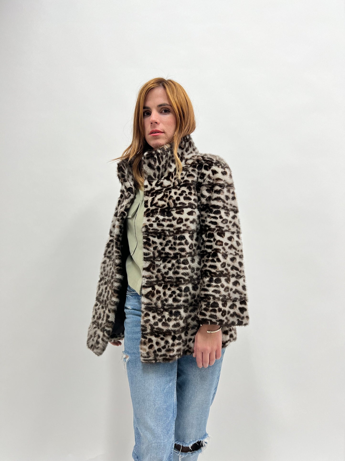 Leopard Print Mink Fur Jacket: Animal stamp Brown Full Skin Coat