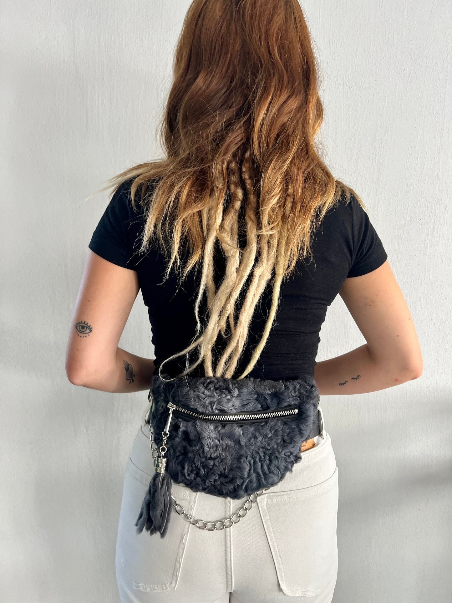 Graphite Lamb Fur Bumbag: Handmade Waist or Shoulder Bag