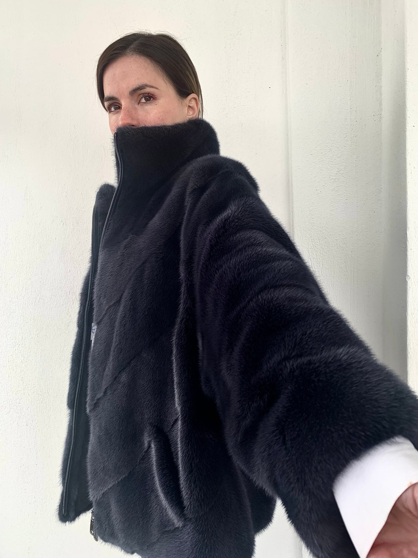 Denim Blue Mink Fur Cape: Handmade Oversized Jacket