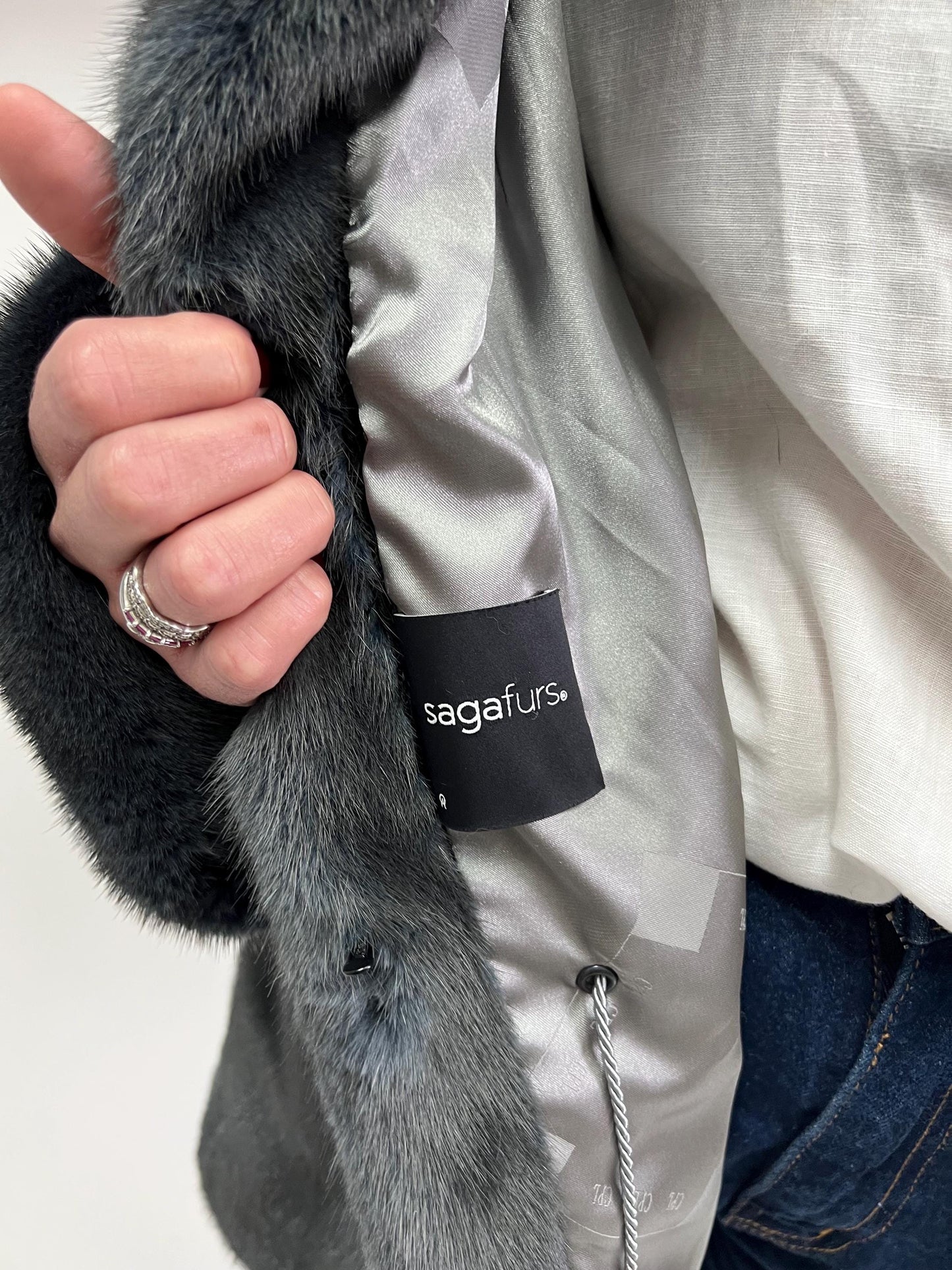 Saga Quality Petrol Mink Fur Jacket: Edgy Stand Up Collar