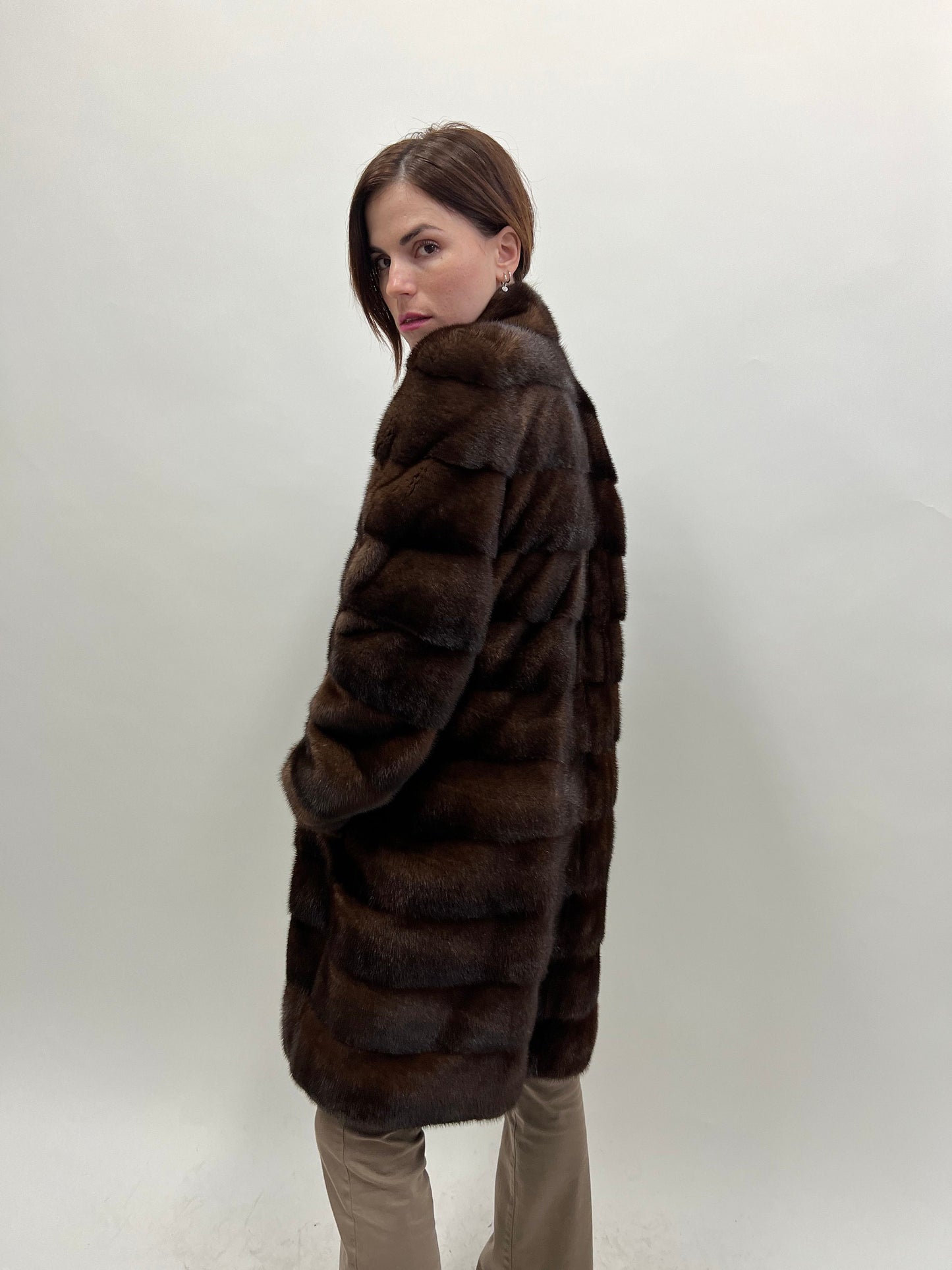 Brown Mink Fur Coat: Saga Male Pelts, Zipped Modern Design