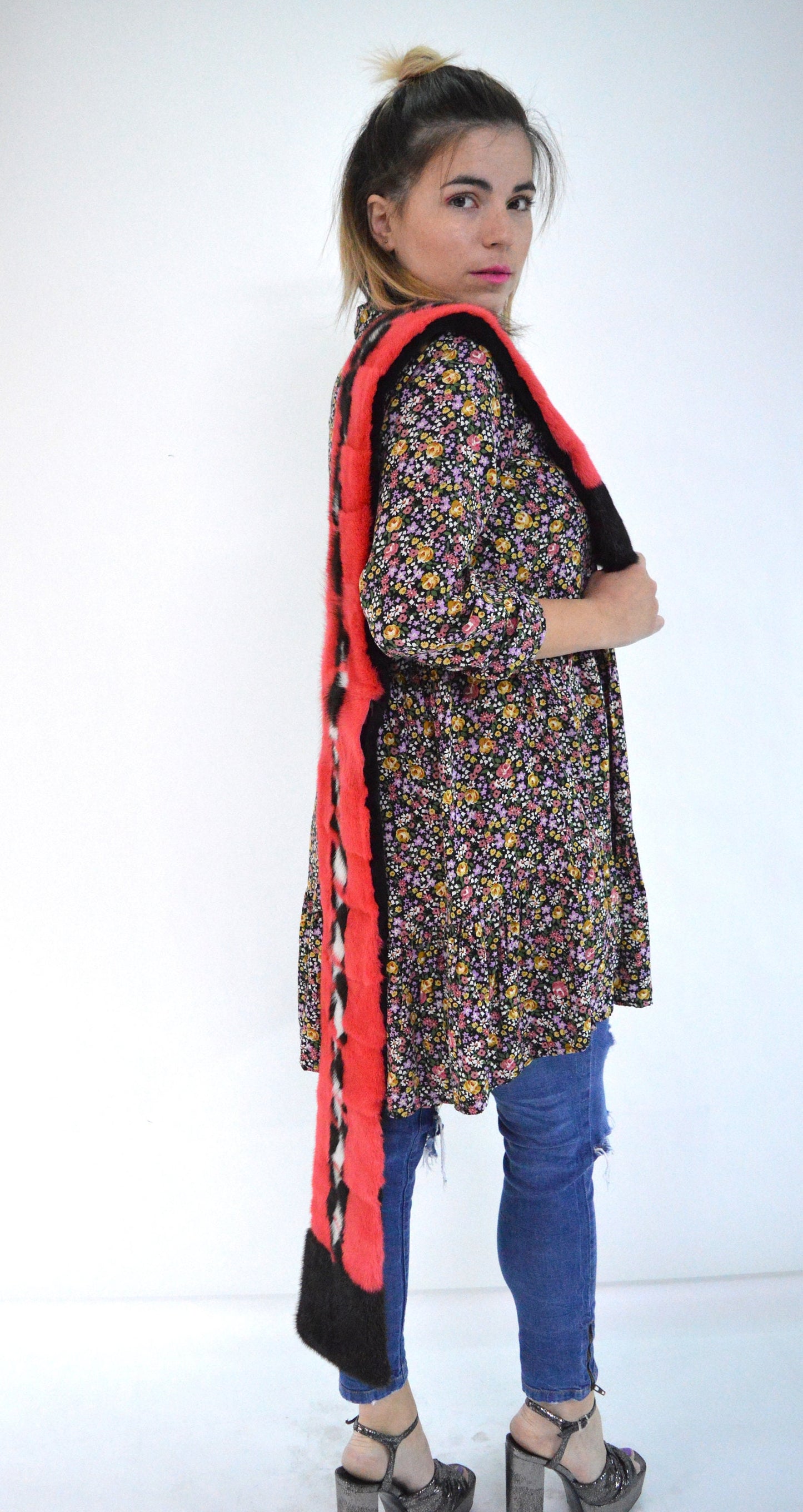 Multicolour Mink Fur Scarf: Handmade Neck Warmer Loop