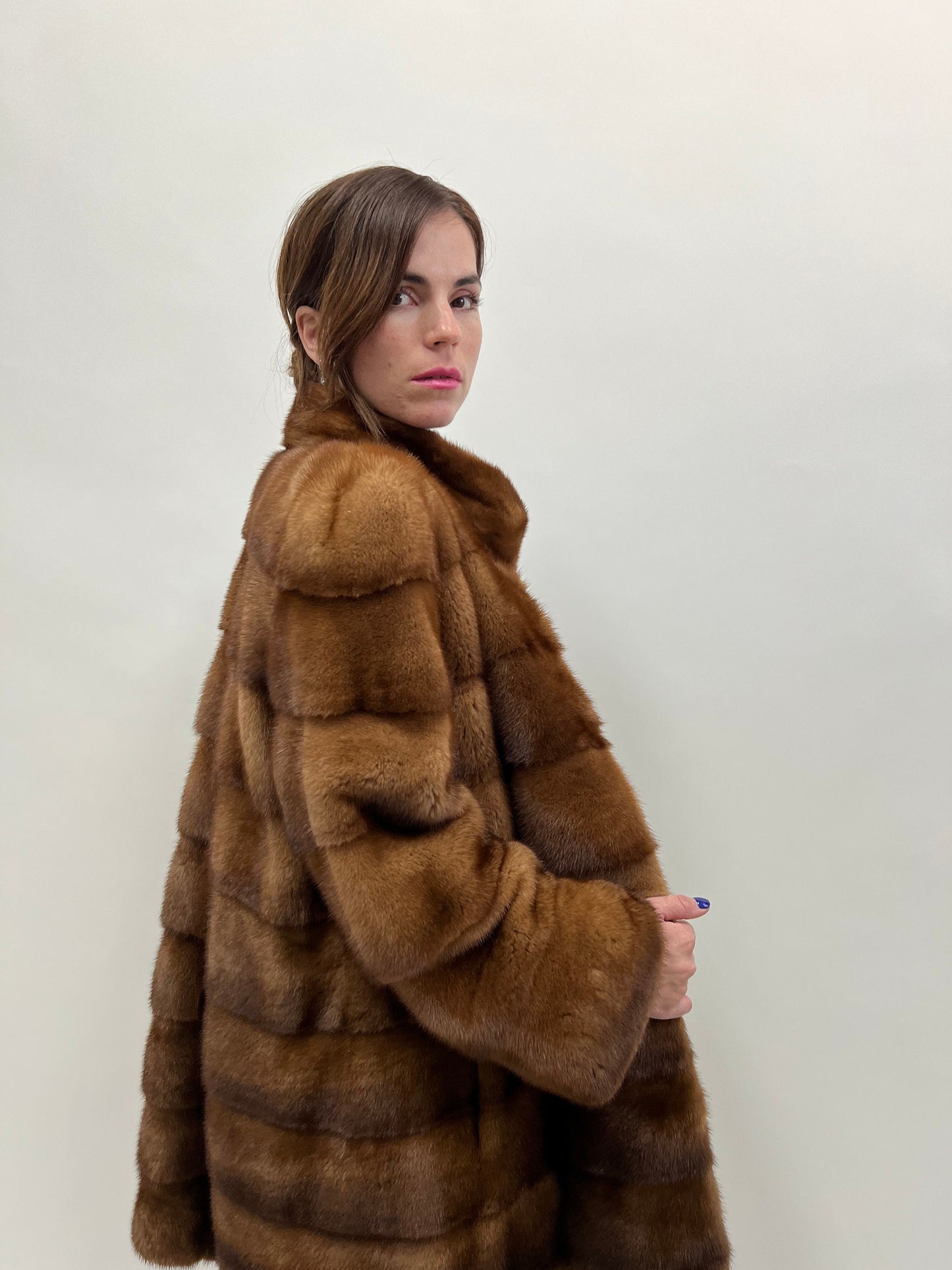 Golden Mink Fur Coat: Saga Lavish Full Skin Jacket, Size Medium