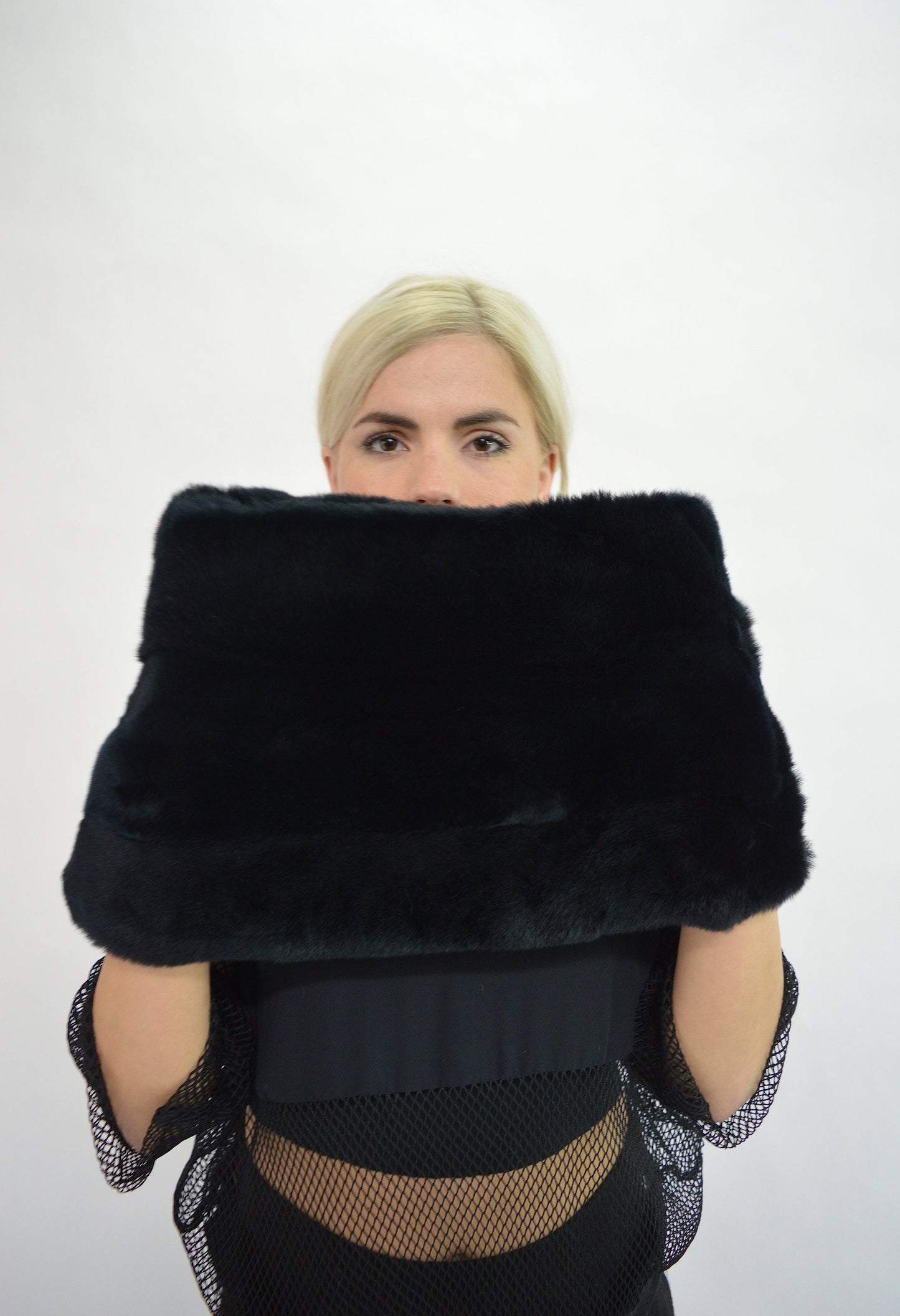 Real Rex Rabbit Fur Cowl: Black Loop Scarf