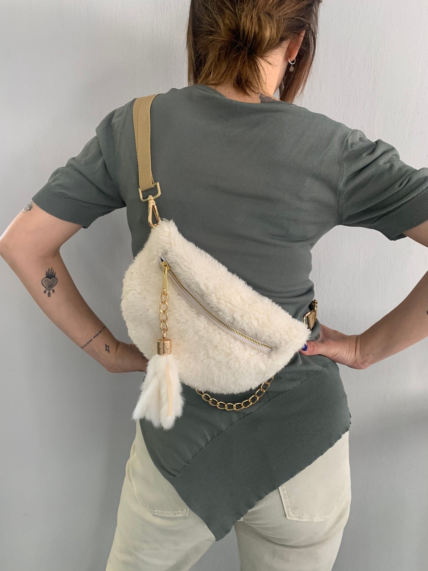 White Sheepskin Fur Bumbag: Multi-Wearable Shearling Fanny Bag