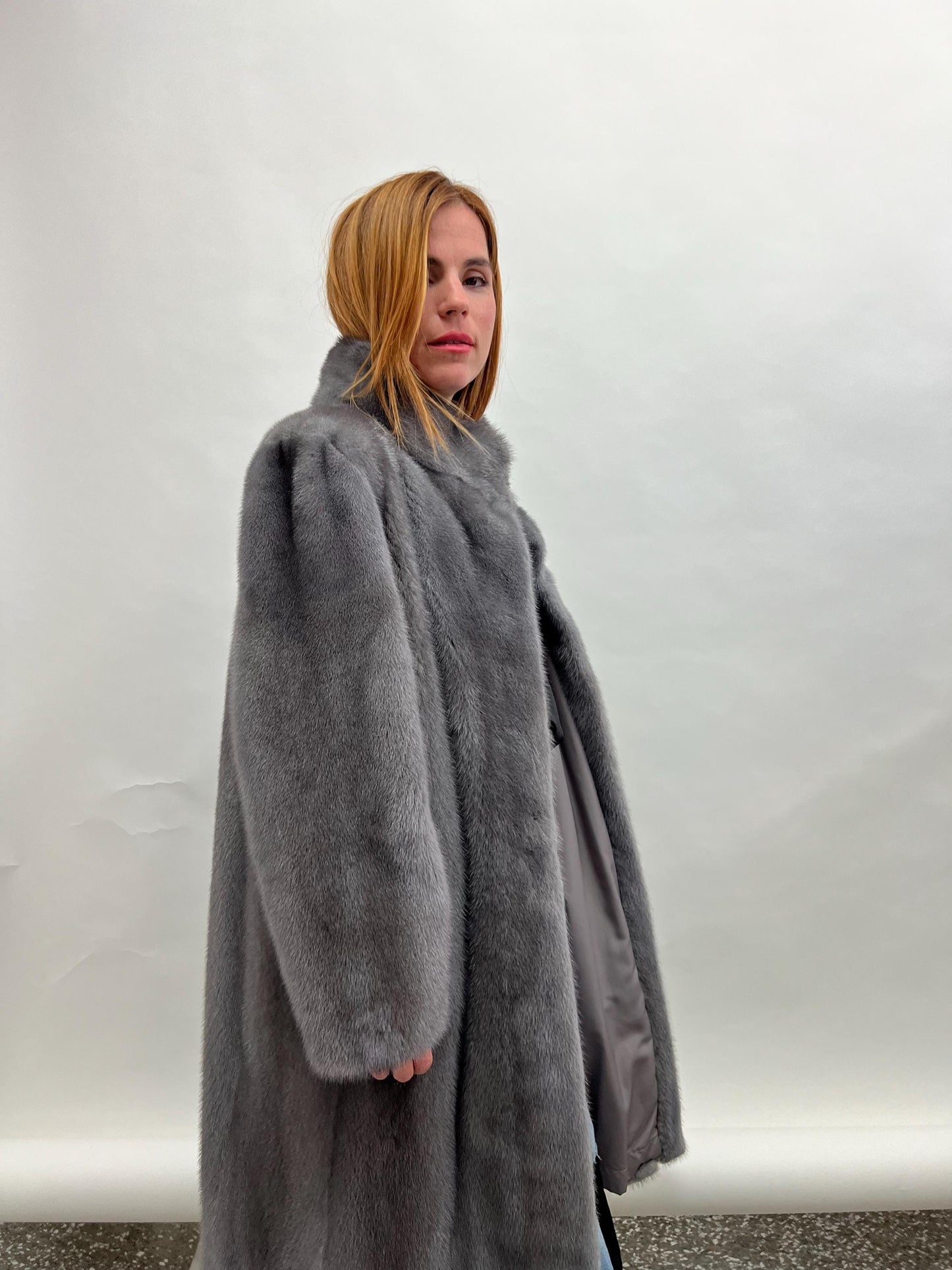 Silver Mink Fur Coat: Handmade Gray Saga Mink Jacket