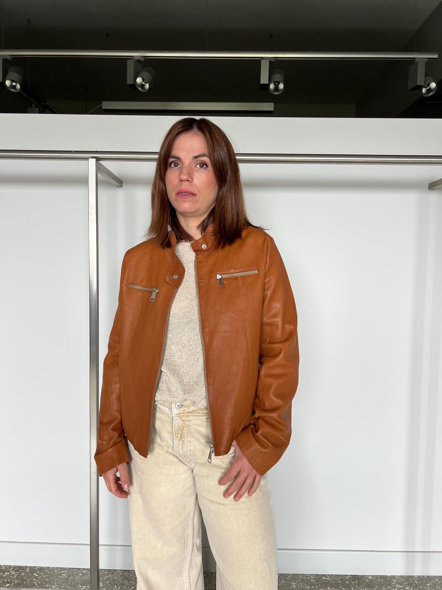 Handmade Tan Brown Lamb Leather Jacket: Whiskey Crackle S (Small)